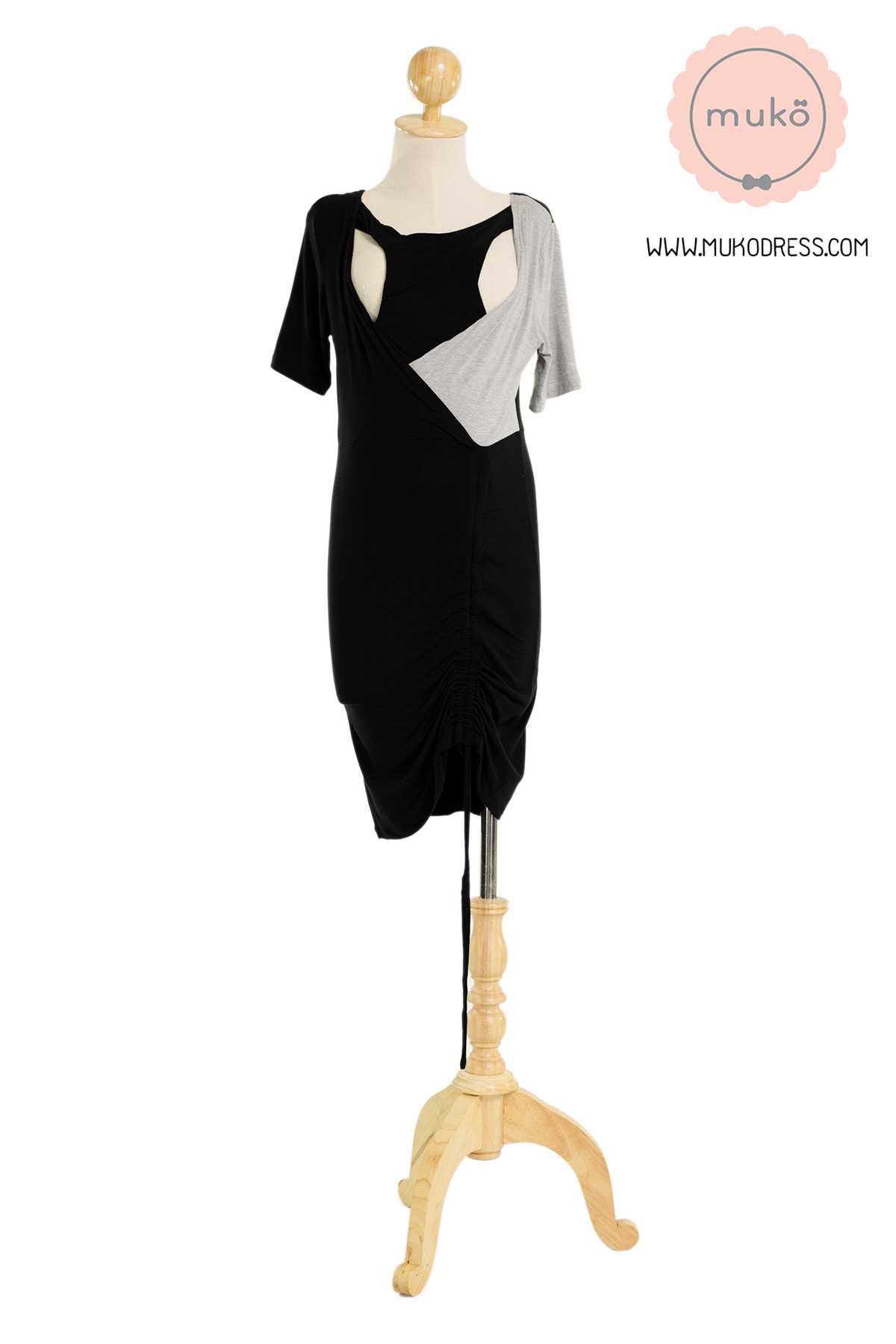 Muko Kristy เดรสให้นม คลุมท้อง DR33-001 ดำ-เทาอ่อน