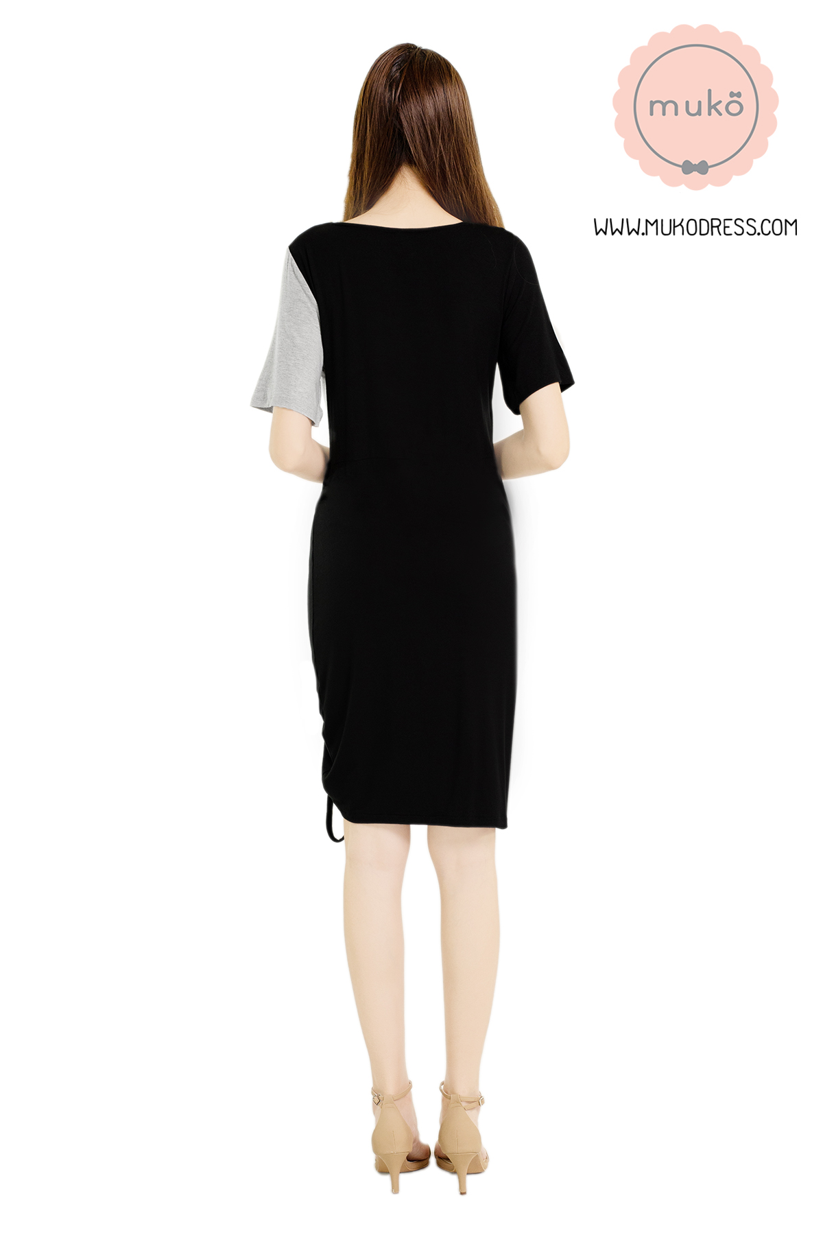 Muko Kristy เดรสให้นม คลุมท้อง DR33-001 ดำ-เทาอ่อน