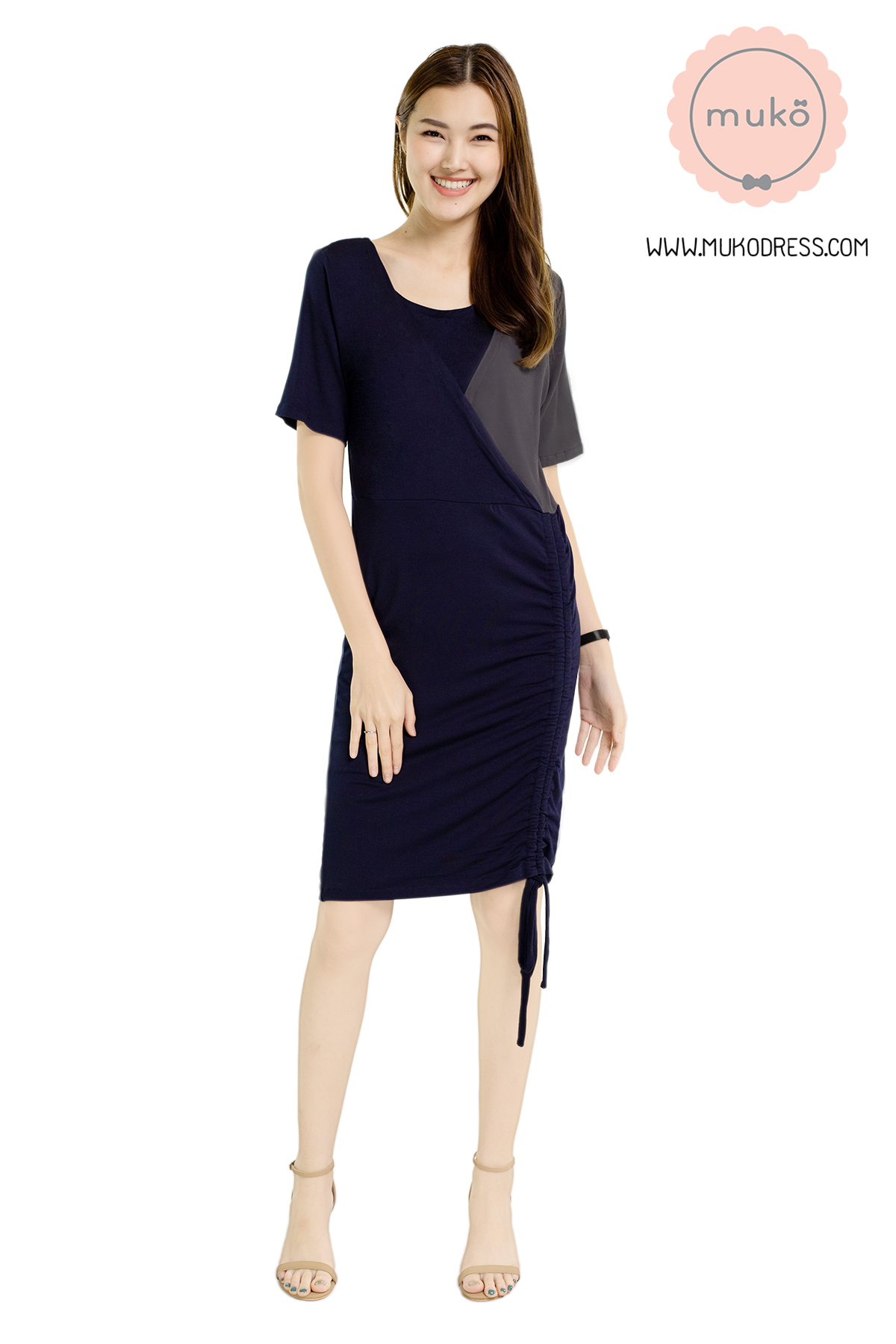 Muko Kristy เดรสให้นม คลุมท้อง DR33-004 กรม-เทาเงา Muko Kristy เดรสให้นม คลุมท้อง DR33-004 กรม-เทาเงา