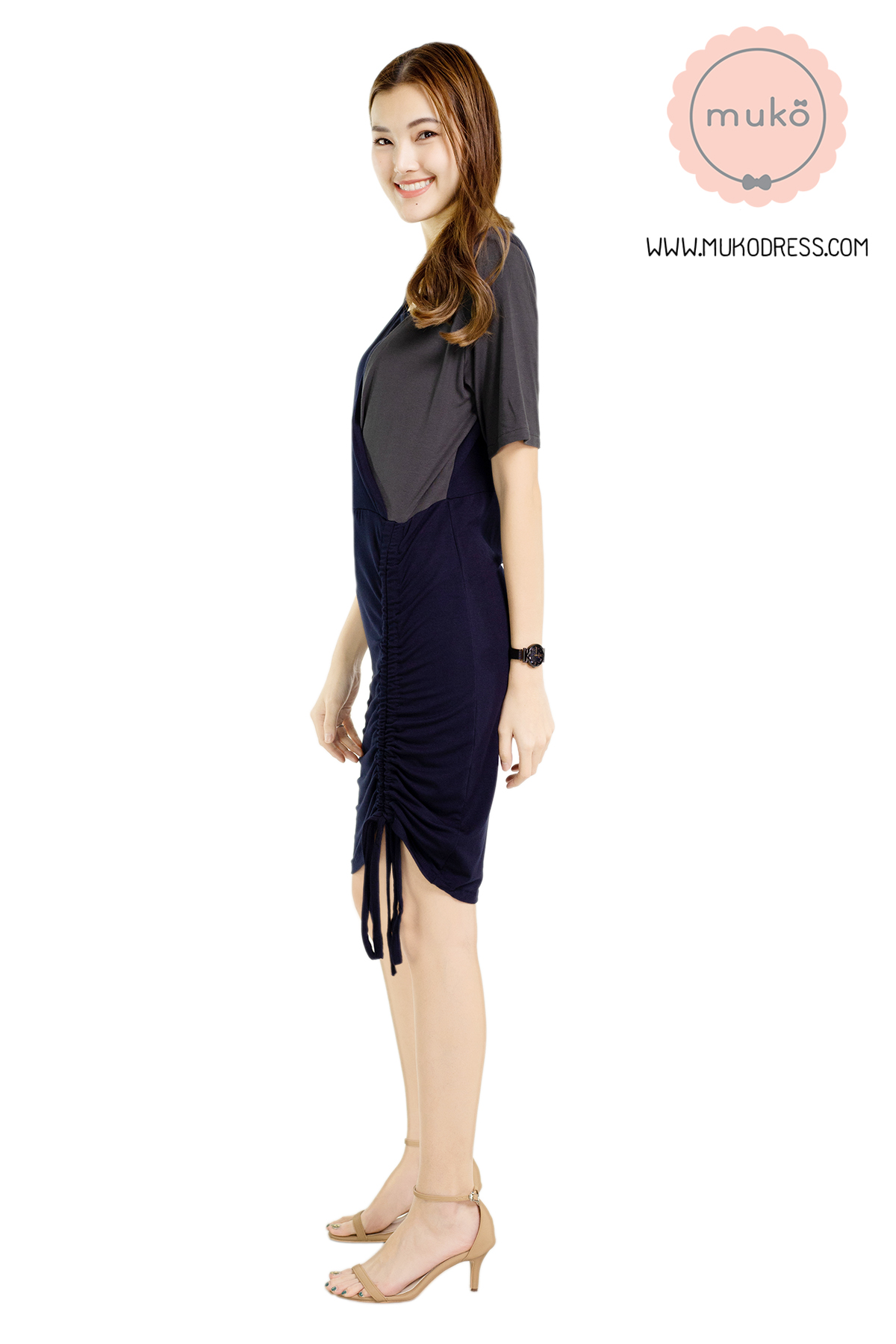 Muko Kristy เดรสให้นม คลุมท้อง DR33-004 กรม-เทาเงา Muko Kristy เดรสให้นม คลุมท้อง DR33-004 กรม-เทาเงา