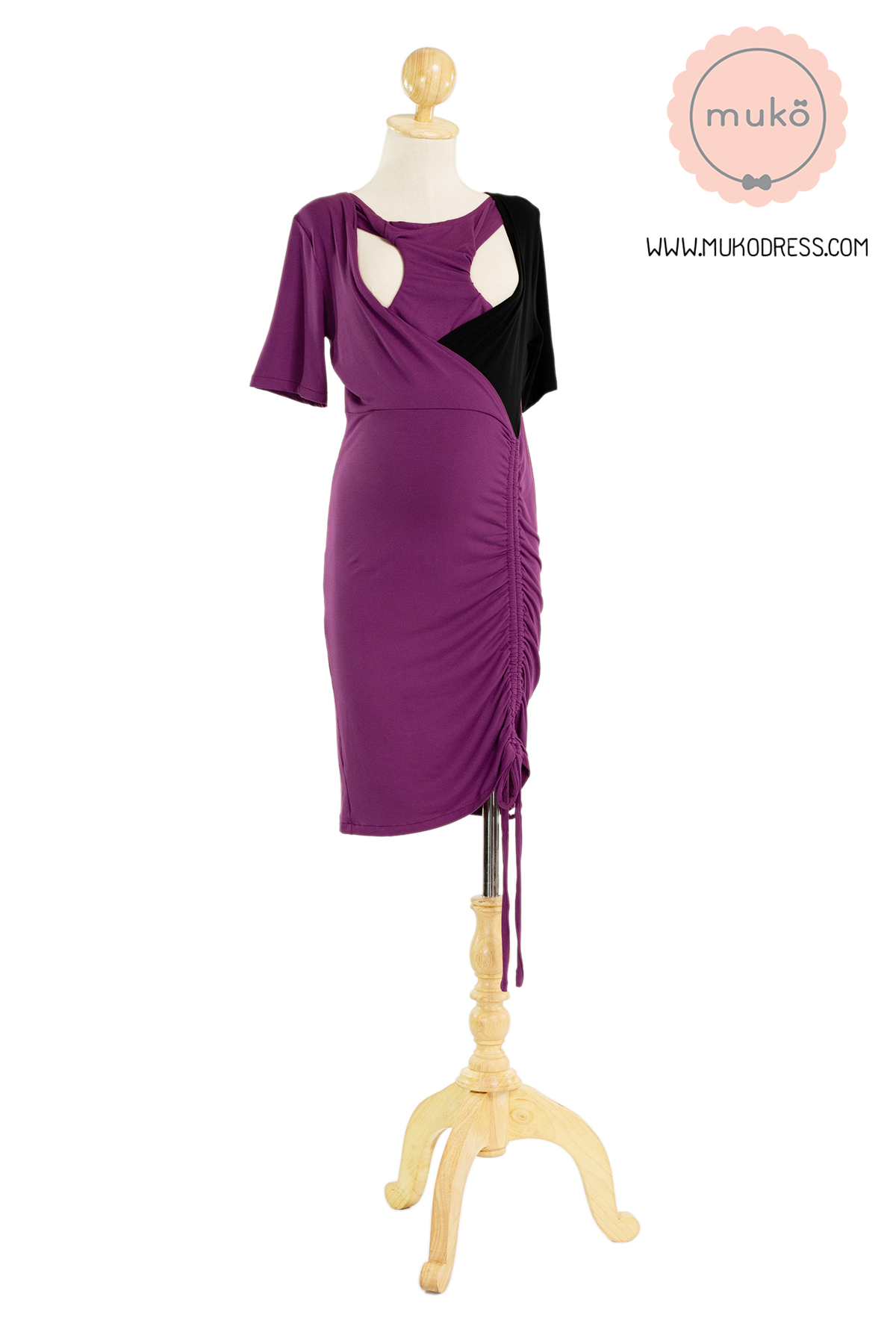Muko Kristy เดรสให้นม คลุมท้อง DR33-005 ม่วงมังคุด-ดำ