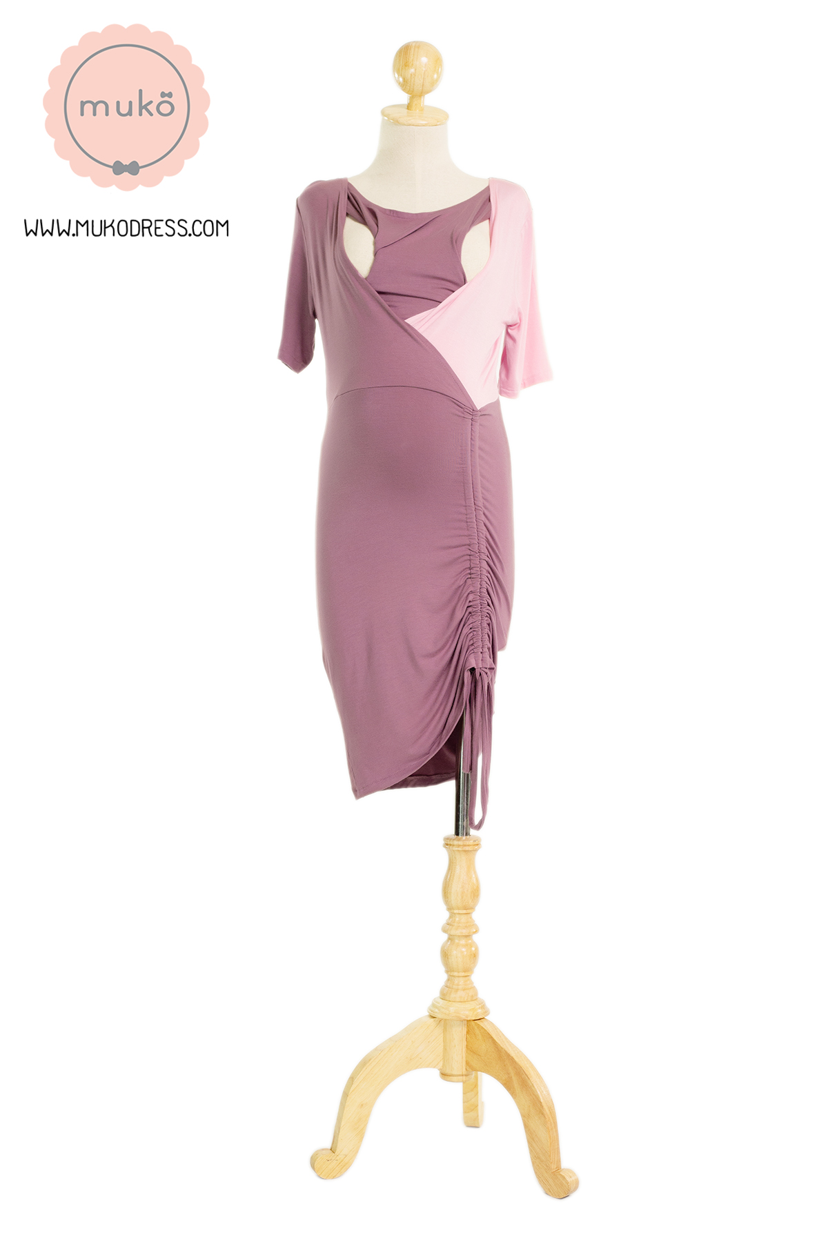 Muko Kristy เดรสให้นม คลุมท้อง DR33-006 กะปิ-ชมพู