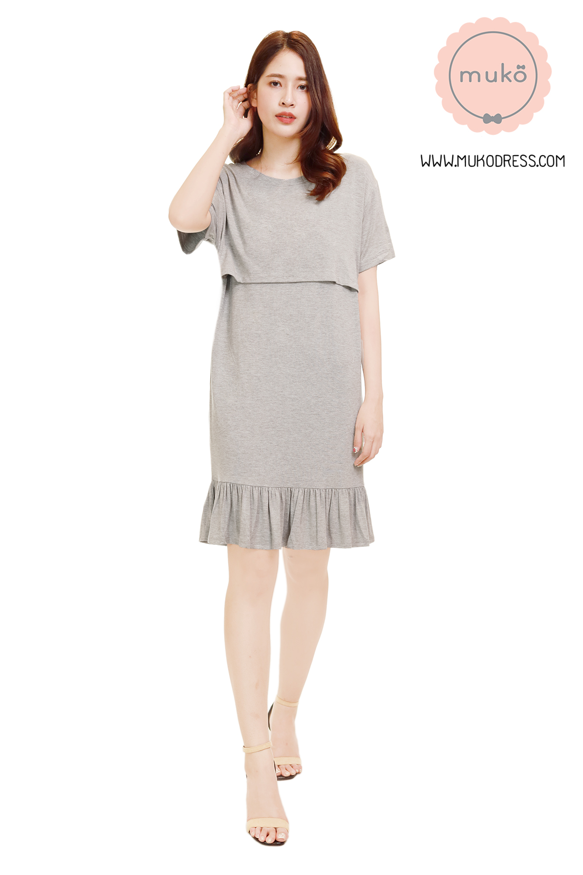 Muko Haru เดรสให้นม คลุมท้อง DR13-001M สีเทาอ่อน