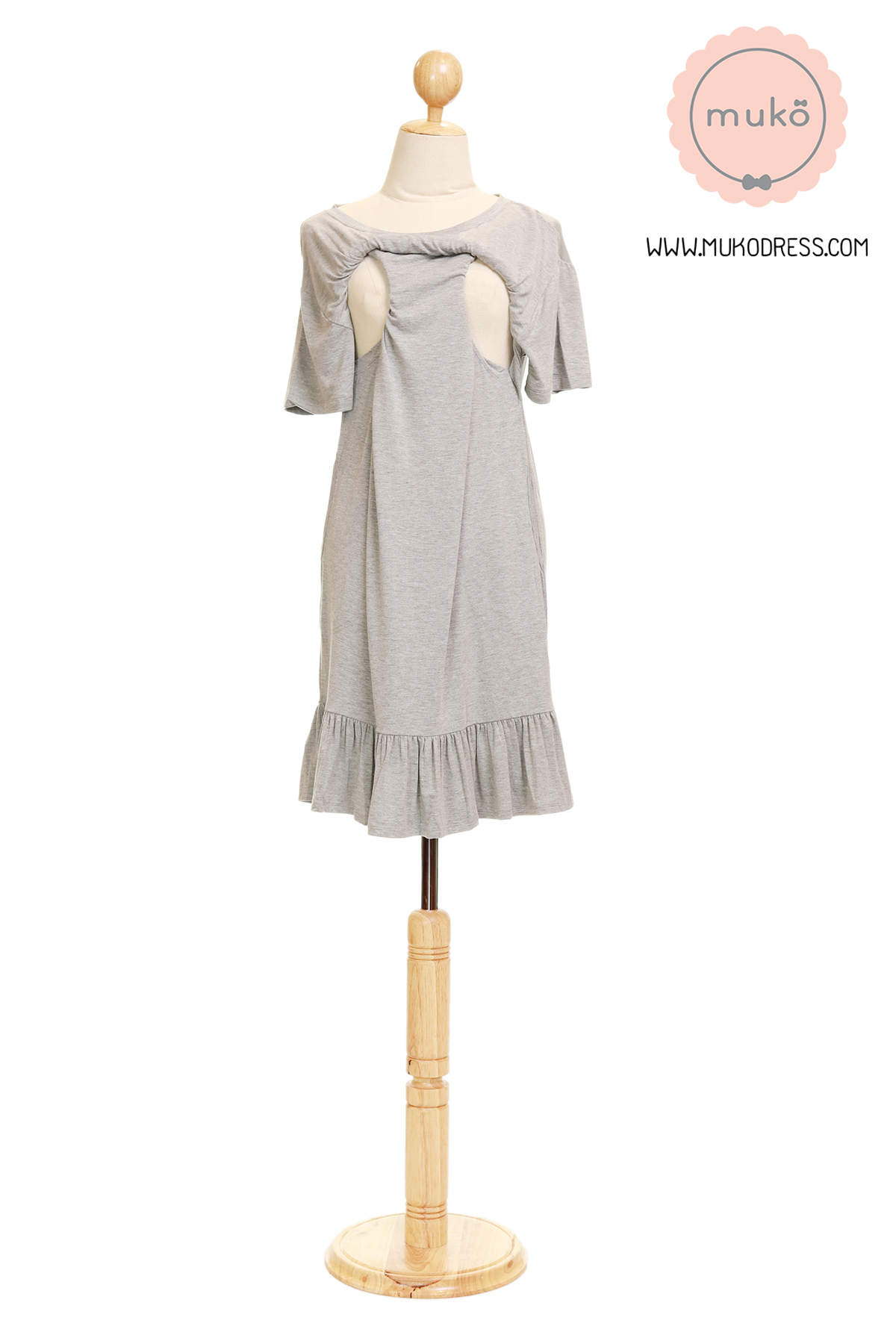 Muko Haru เดรสให้นม คลุมท้อง DR13-001M สีเทาอ่อน