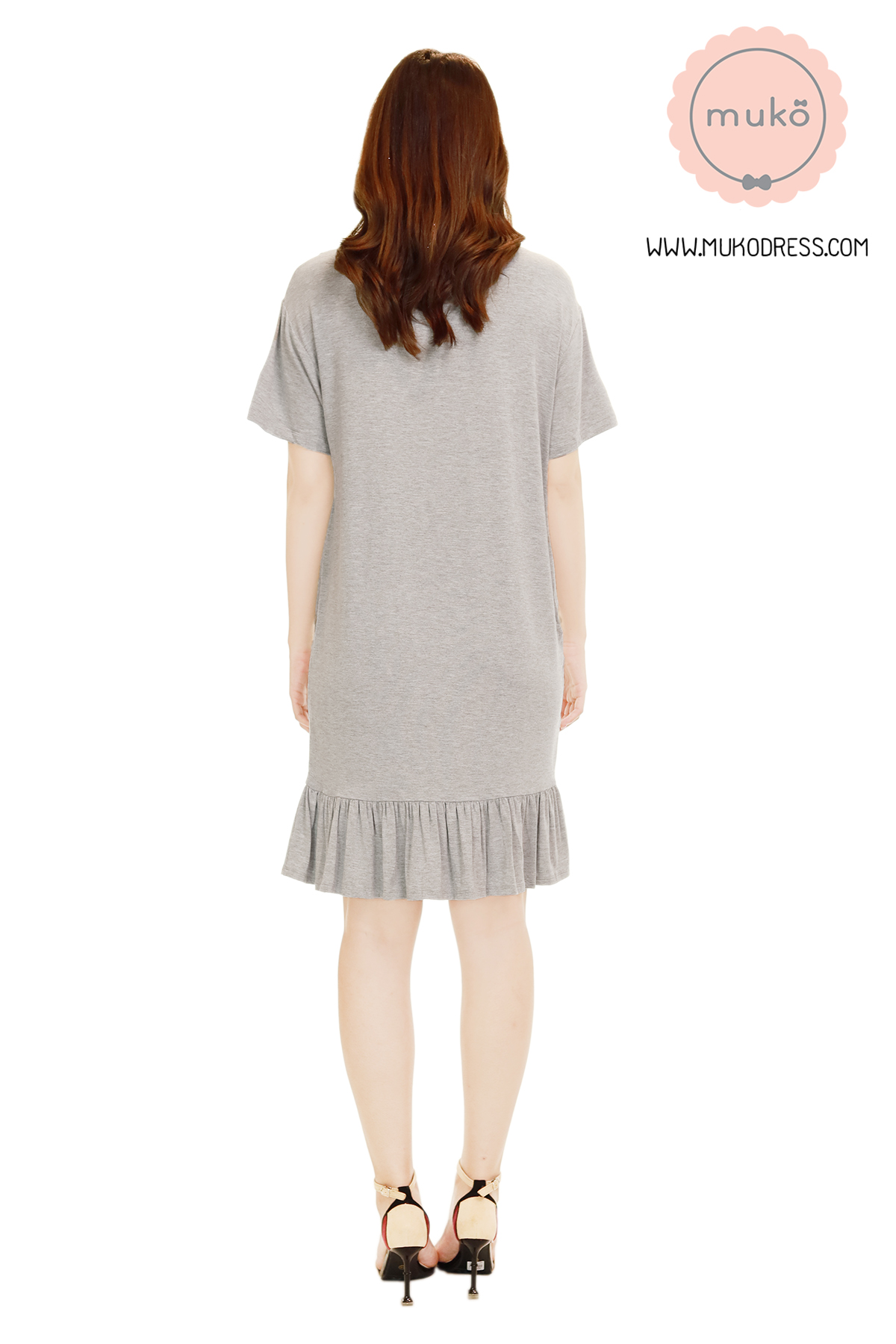 Muko Haru เดรสให้นม คลุมท้อง DR13-001M สีเทาอ่อน