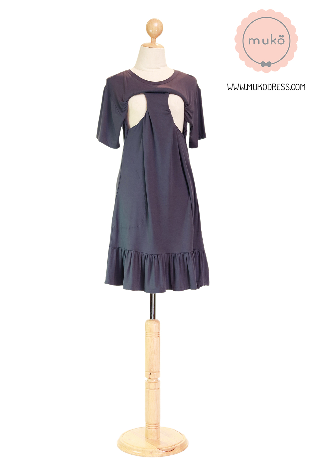 Muko Haru เดรสให้นม คลุมท้อง DR13-003M สีเทาเงา