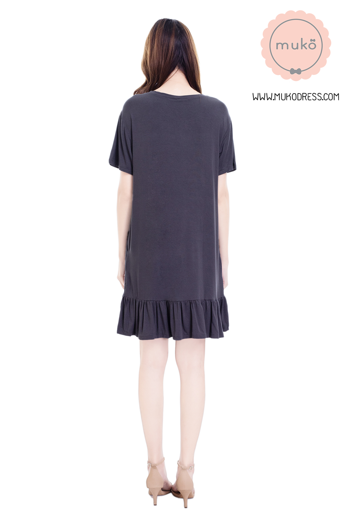 Muko Haru เดรสให้นม คลุมท้อง DR13-003M สีเทาเงา