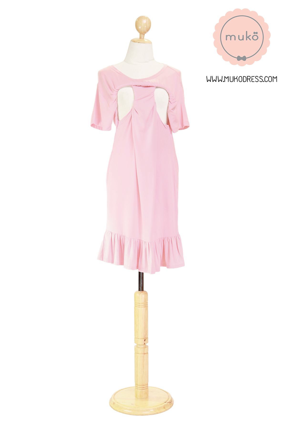 Muko Haru เดรสให้นม คลุมท้อง DR13-005L สีชมพู