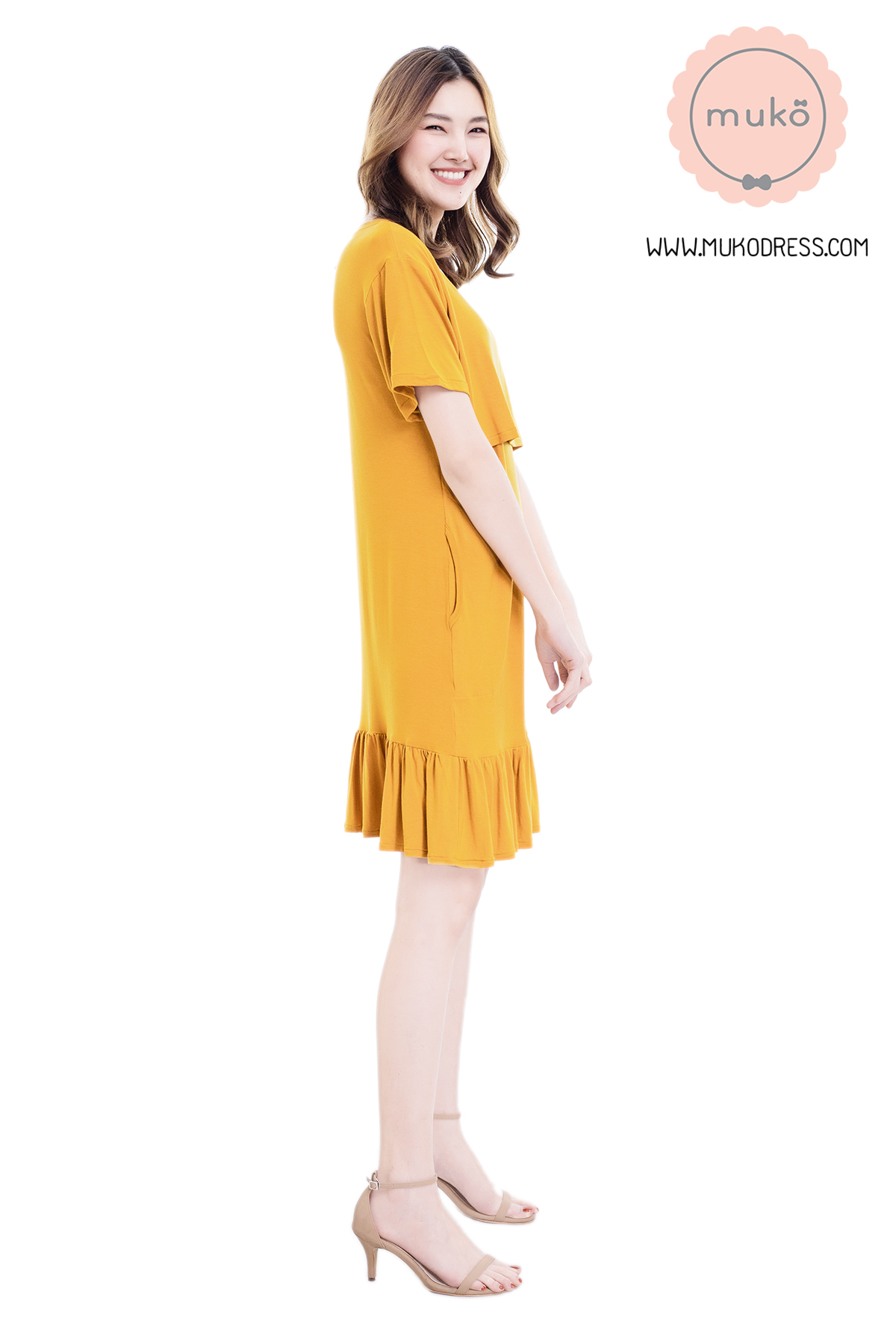 Muko Haru เดรสให้นม คลุมท้อง DR13-019M เหลืองมัสตาร์ด