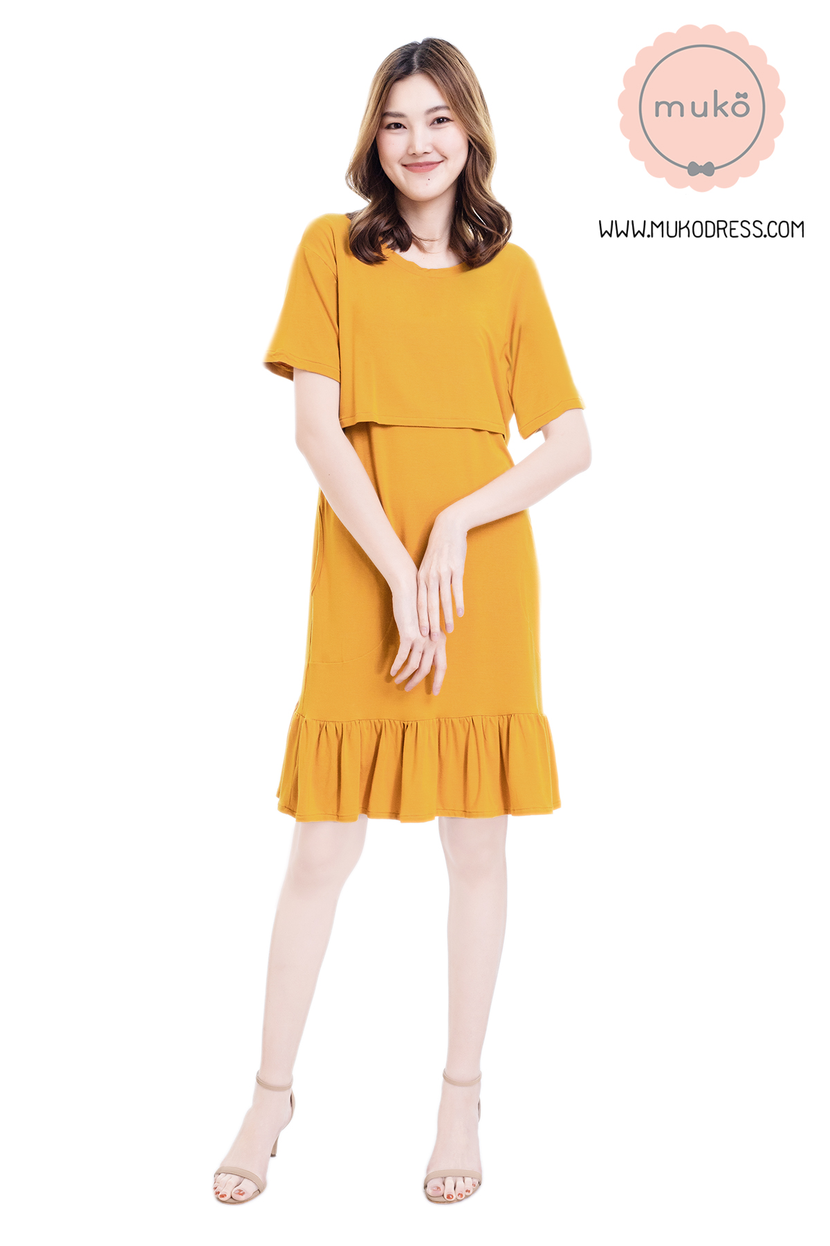 Muko Haru เดรสให้นม คลุมท้อง DR13-019M เหลืองมัสตาร์ด