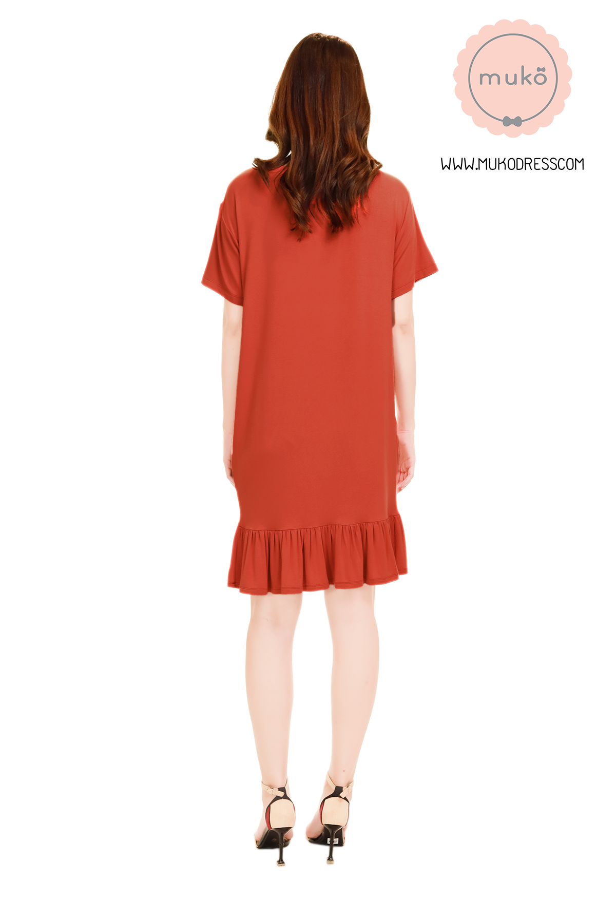 Muko Haru เดรสให้นม คลุมท้อง DR13-023M ส้มอิฐ