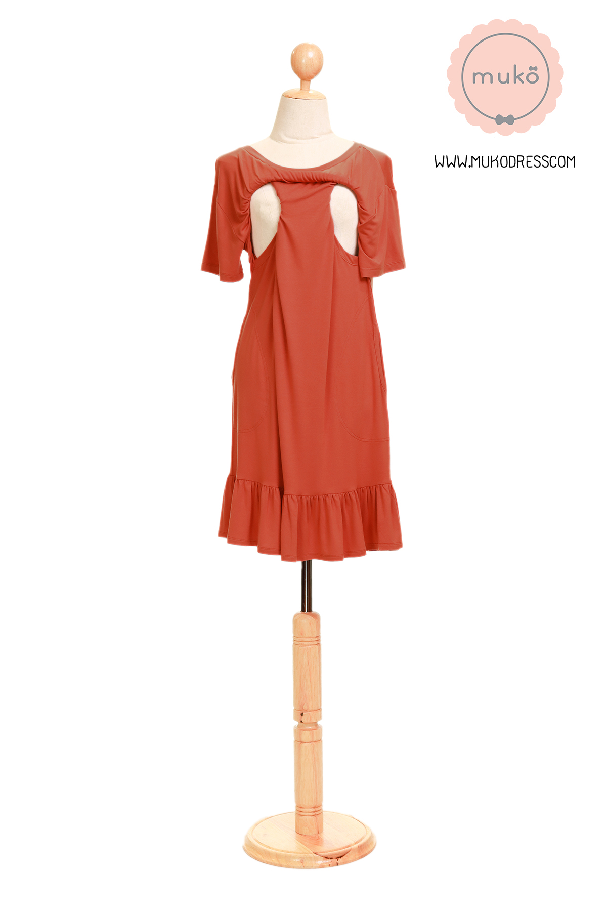 Muko Haru เดรสให้นม คลุมท้อง DR13-023M ส้มอิฐ