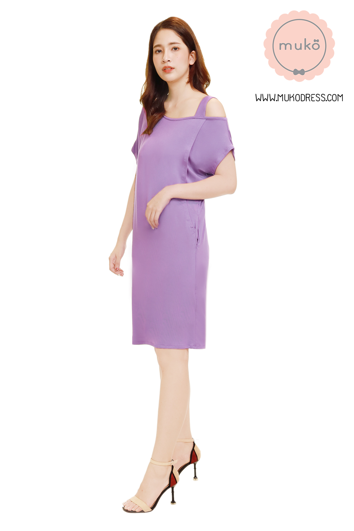Muko Butter Scott เดรสให้นม คลุมท้อง DR25-016 ม่วง