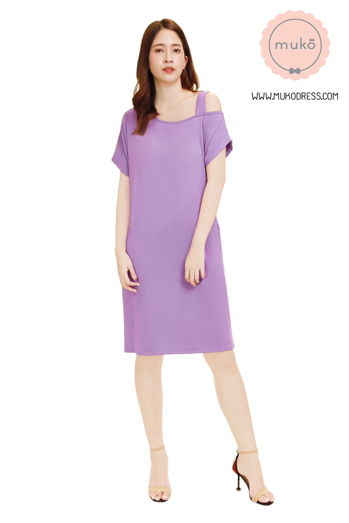 Muko Butter Scott เดรสให้นม คลุมท้อง DR25-016 ม่วง