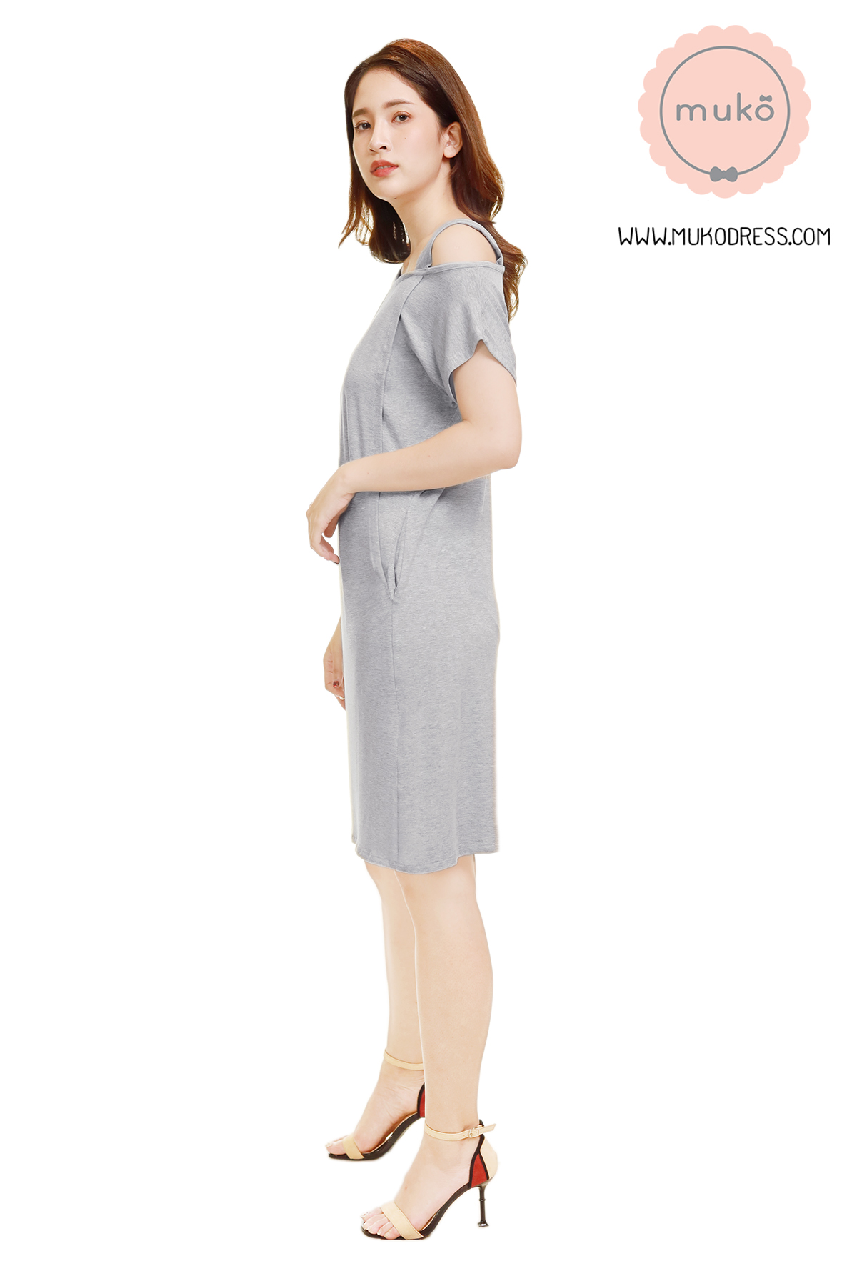 Muko Butter Scott เดรสให้นม คลุมท้อง DR25-012 เทาอ่อน