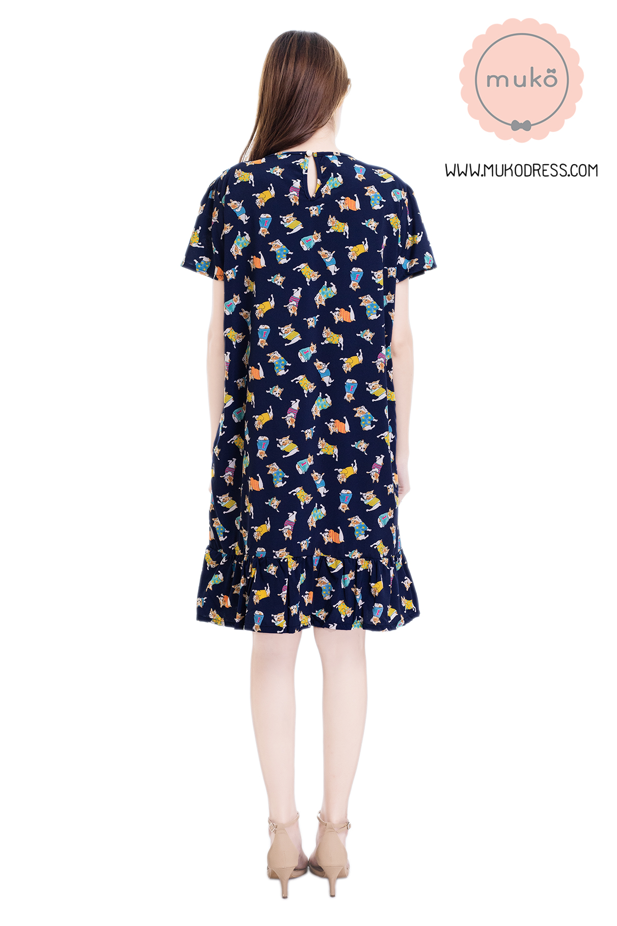 Muko Sakura เดรสเปิดให้นมคลุมท้อง (ไหมอิตาลีพรีเมี่ยม) DZ40-001 กรมลายหมา