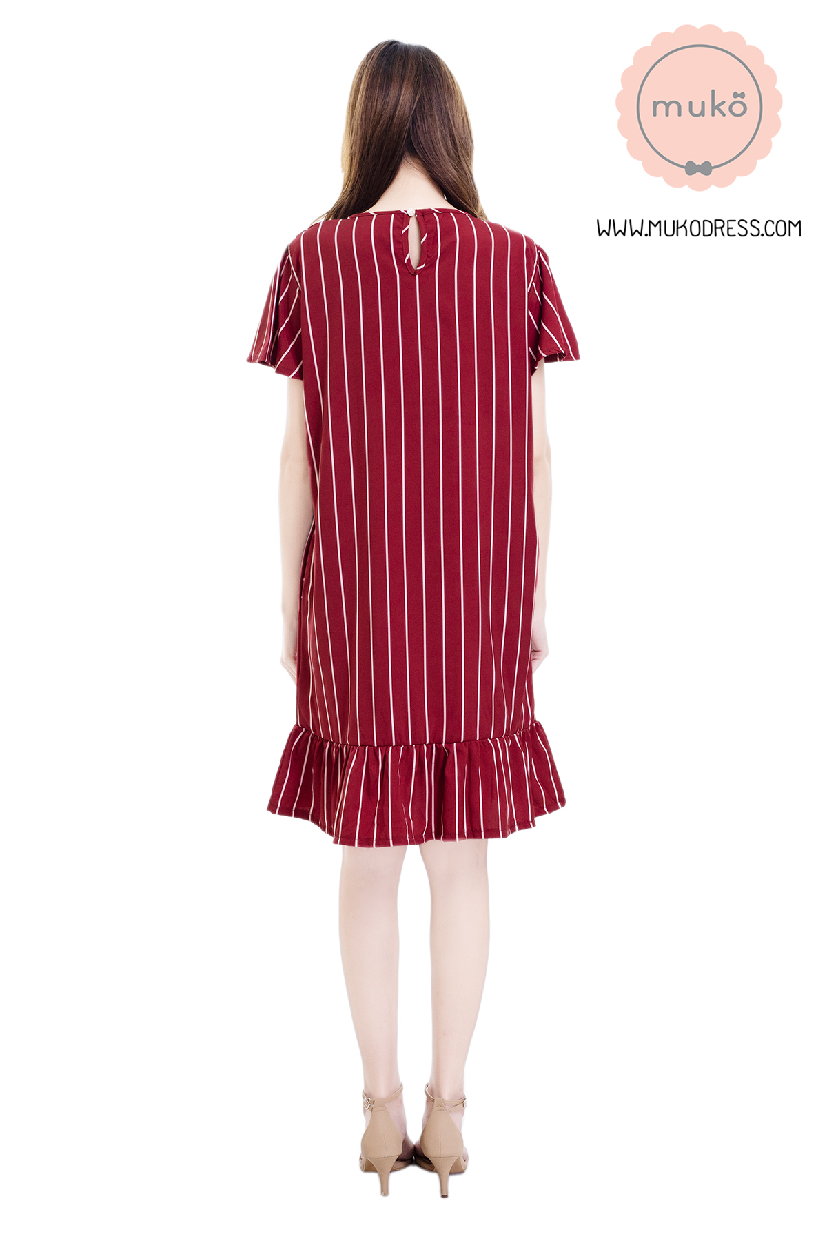Muko Sakura เดรสเปิดให้นมคลุมท้อง (ไหมอิตาลีพรีเมี่ยม) DZ40-006 ริ้วแดง