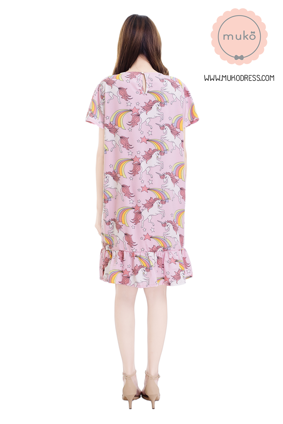 Muko Sakura เดรสเปิดให้นมคลุมท้อง (ไหมอิตาลีพรีเมี่ยม) DZ40-007 ชมพูยูนิคอร์น