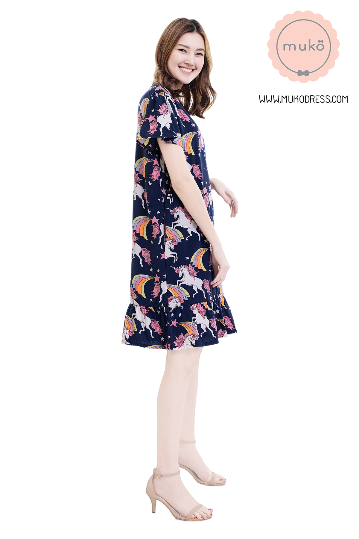 Muko Sakura เดรสเปิดให้นมคลุมท้อง (ไหมอิตาลีพรีเมี่ยม) DZ40-008 กรมยูนิคอร์น