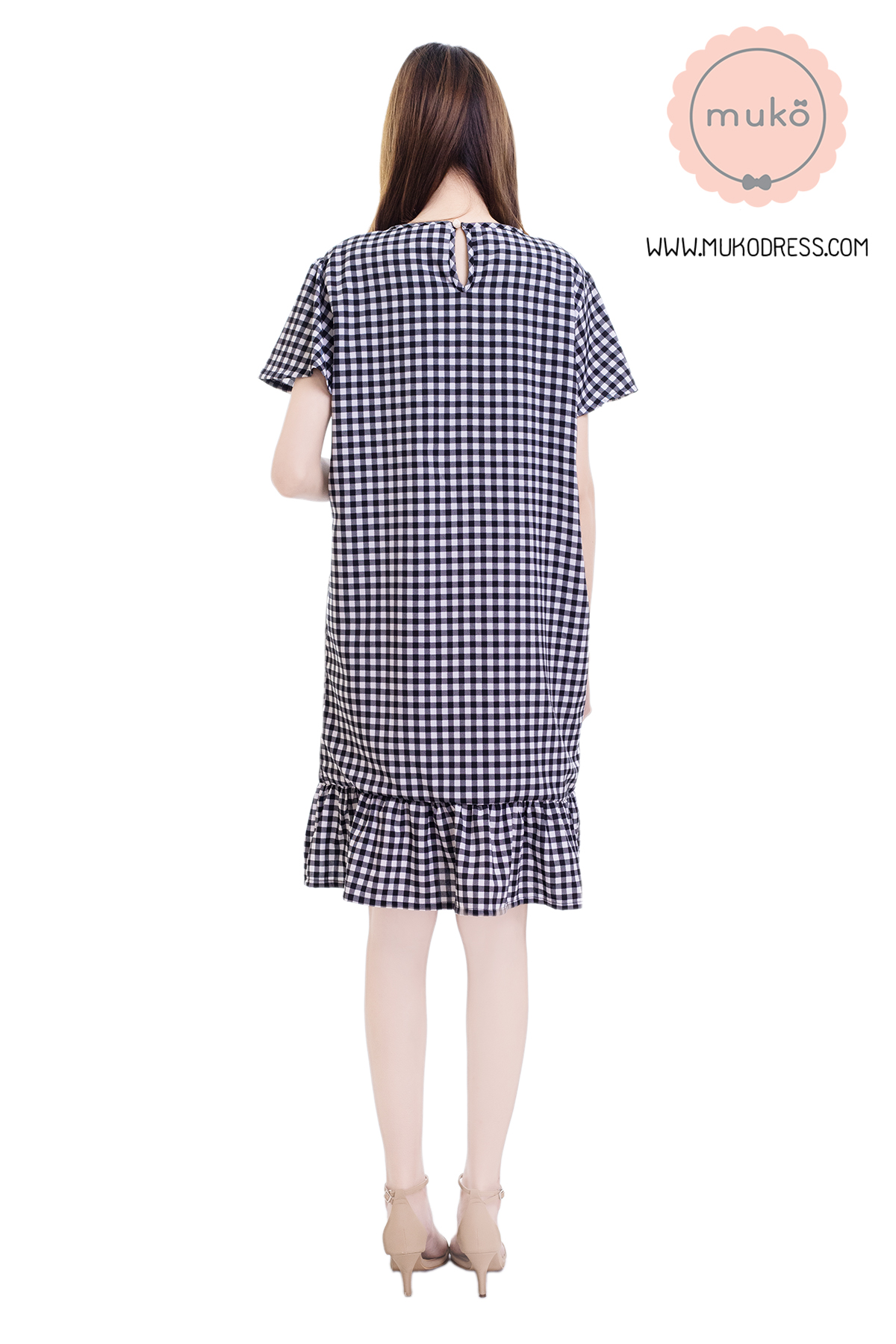 Muko Sakura เดรสเปิดให้นมคลุมท้อง (ไหมอิตาลีพรีเมี่ยม) DZ40-009 สก็อตดำ