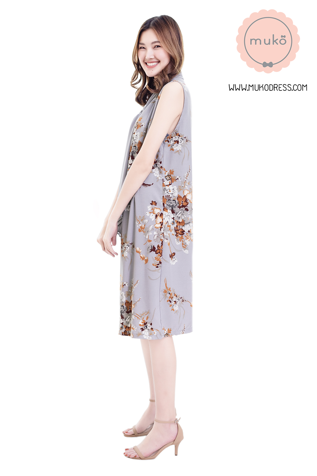 Muko Sugar Bird เดรสให้นม คลุมท้อง DZ41-002 เทาดอก Muko Sugar Bird เดรสให้นม คลุมท้อง DZ41-002 เทาดอก