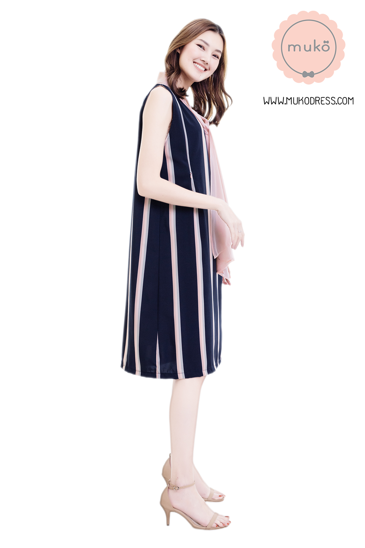 Muko Sugar Bird เดรสให้นม คลุมท้อง DZ41-010 ริ้วกรมชมพู