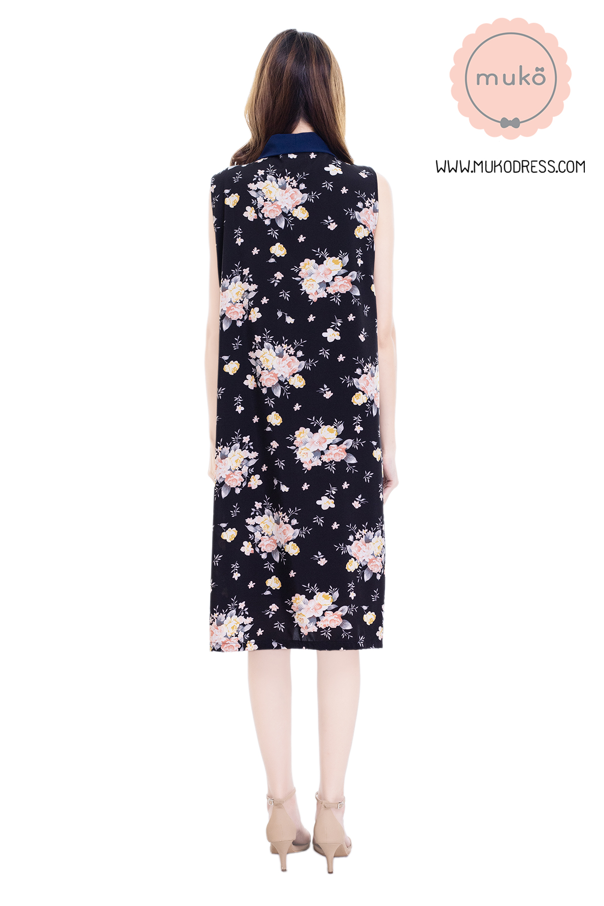 Muko Sugar Bird เดรสให้นม คลุมท้อง DZ41-015 ดำดอก