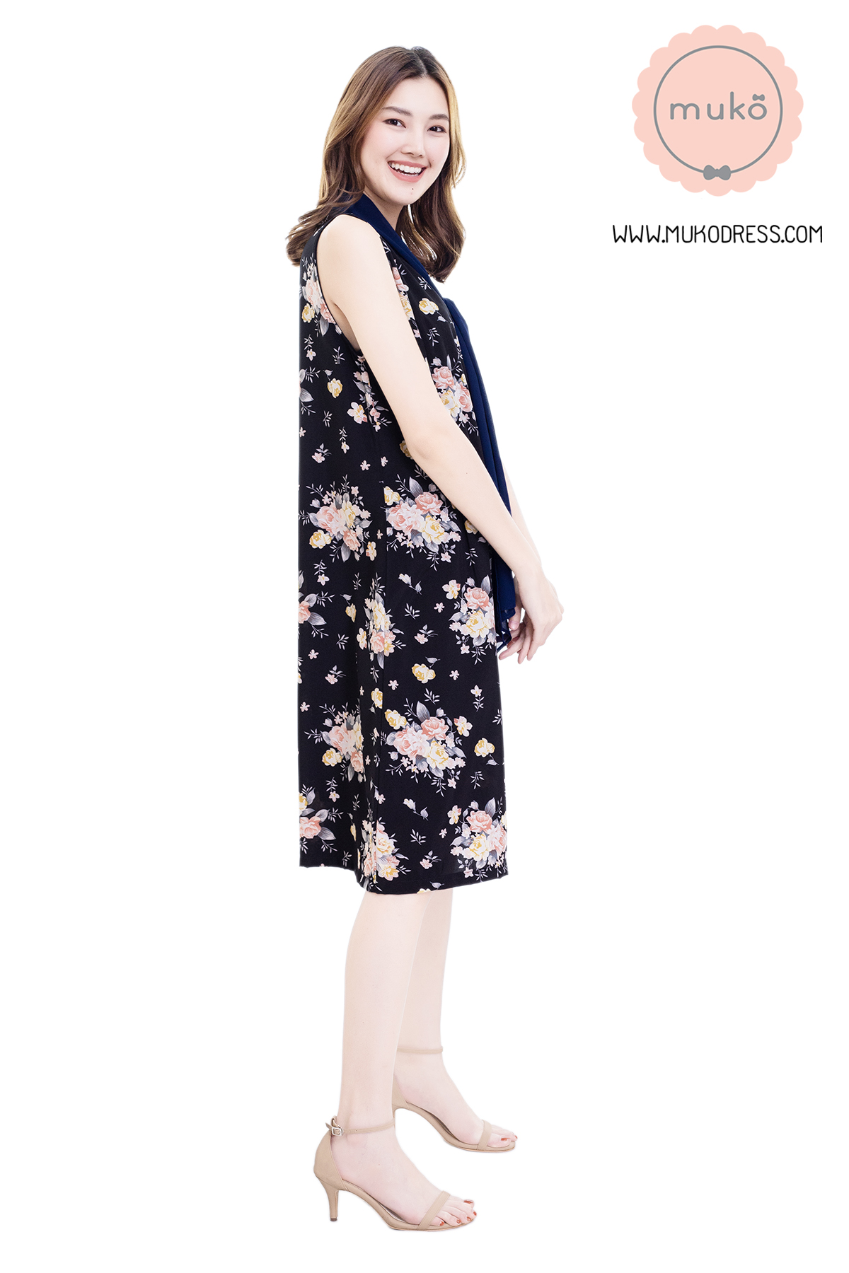 Muko Sugar Bird เดรสให้นม คลุมท้อง DZ41-015 ดำดอก
