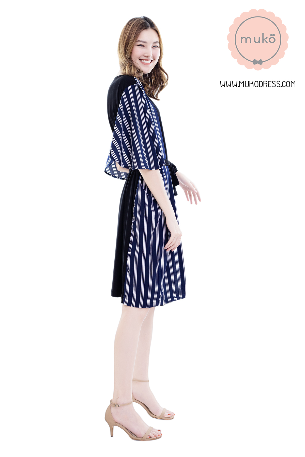Muko Roselyn เดรสให้นม คลุมท้อง DP09-001 ดำ-ริ้วกรมขาว