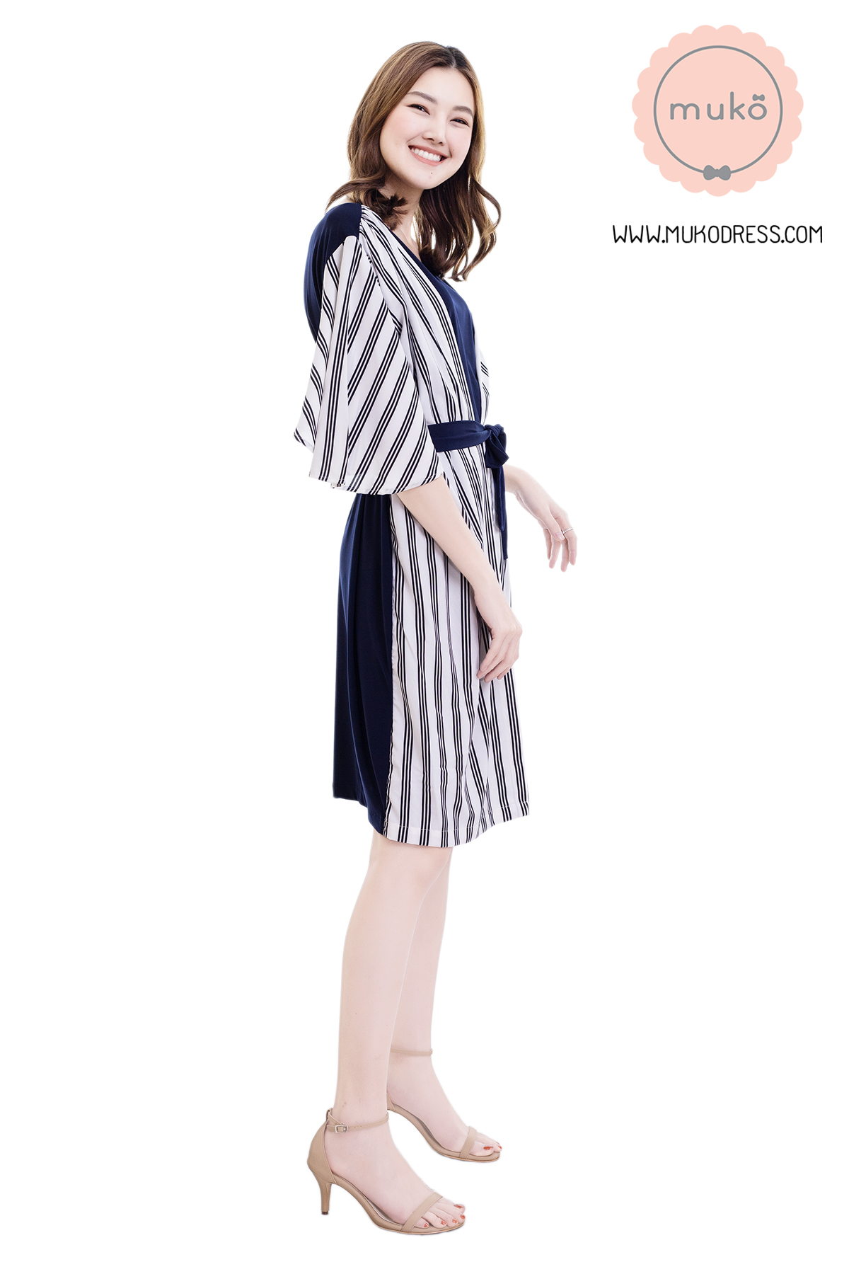 Muko Roselyn เดรสให้นม คลุมท้อง DP09-003 กรม-ริ้วขาวดำ Muko Roselyn เดรสให้นม คลุมท้อง DP09-003 กรม-ริ้วขาวดำ