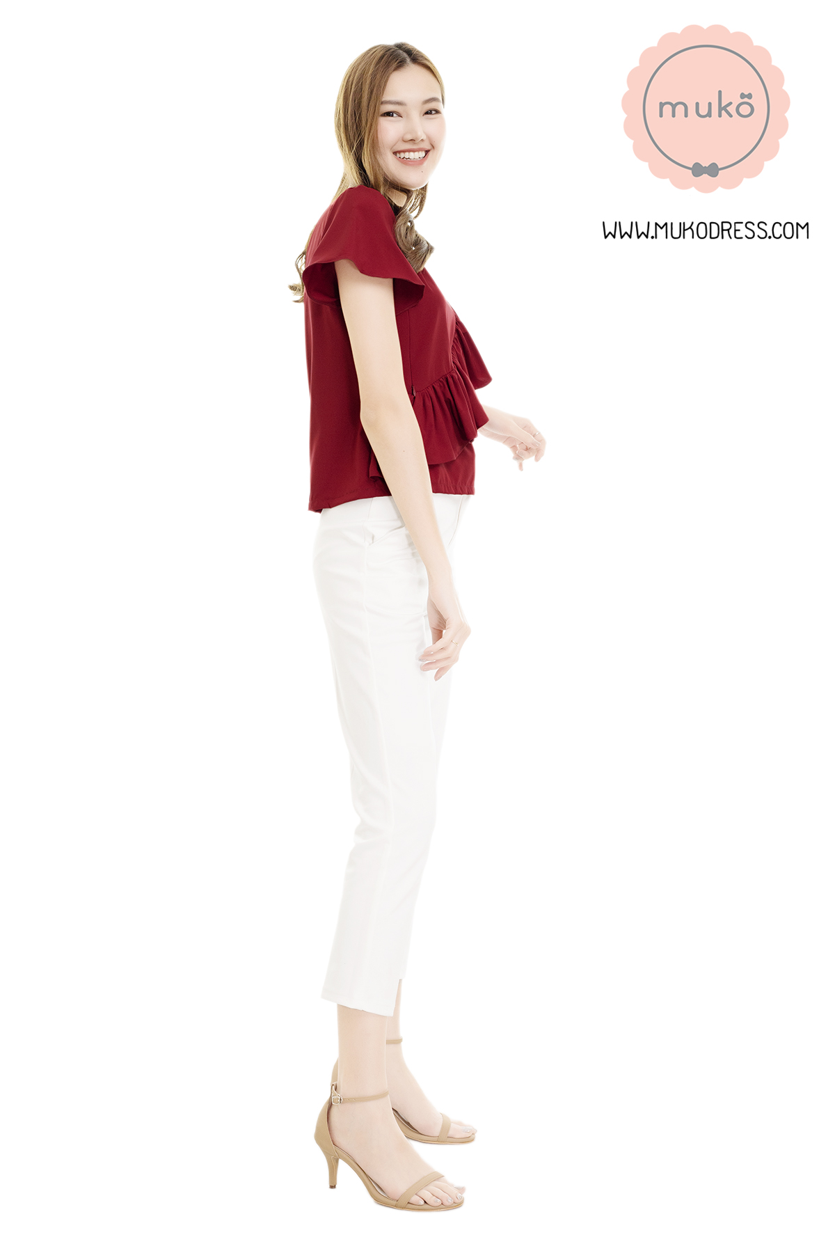 Muko Kaylie เสื้อเปิดให้นม BSL19-007 แดงเลือดหมู