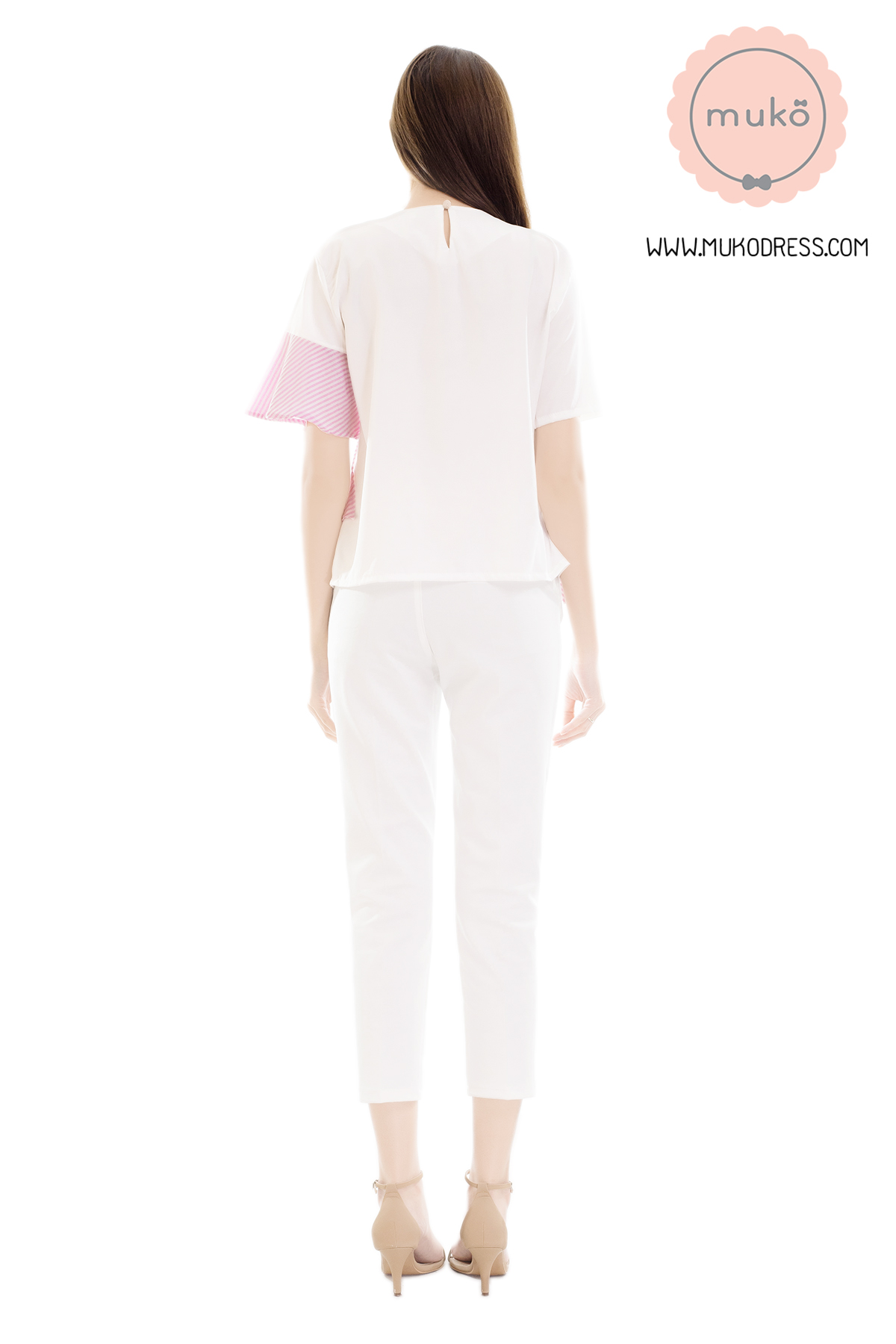 Muko Tancy เสื้อเปิดให้นม คลุมท้อง BSL18-002 สีขาว-ชมพู Muko Tancy เสื้อเปิดให้นม คลุมท้อง BSL18-002 สีขาว-ชมพู