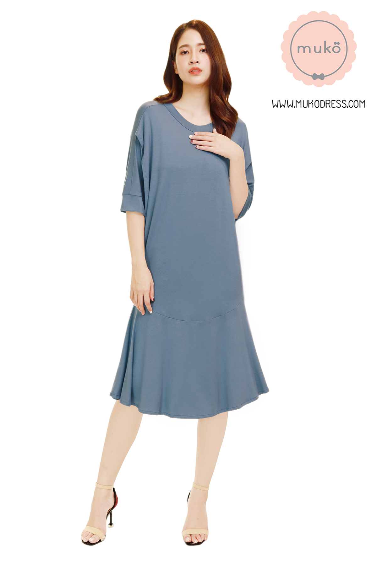 Muko Praline เดรสให้นม คลุมท้อง DR18-012 สีคราม