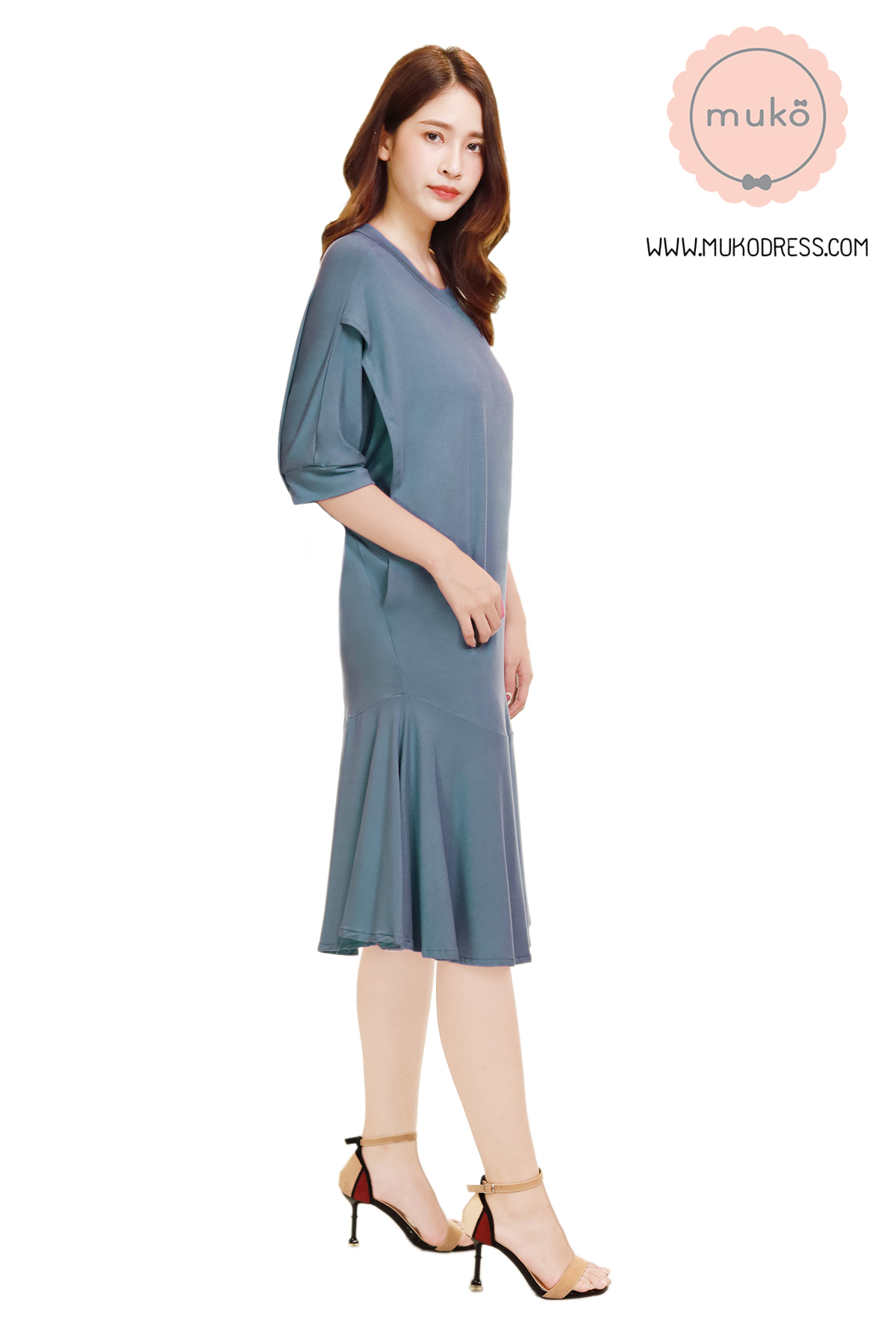 Muko Praline เดรสให้นม คลุมท้อง DR18-012 สีคราม