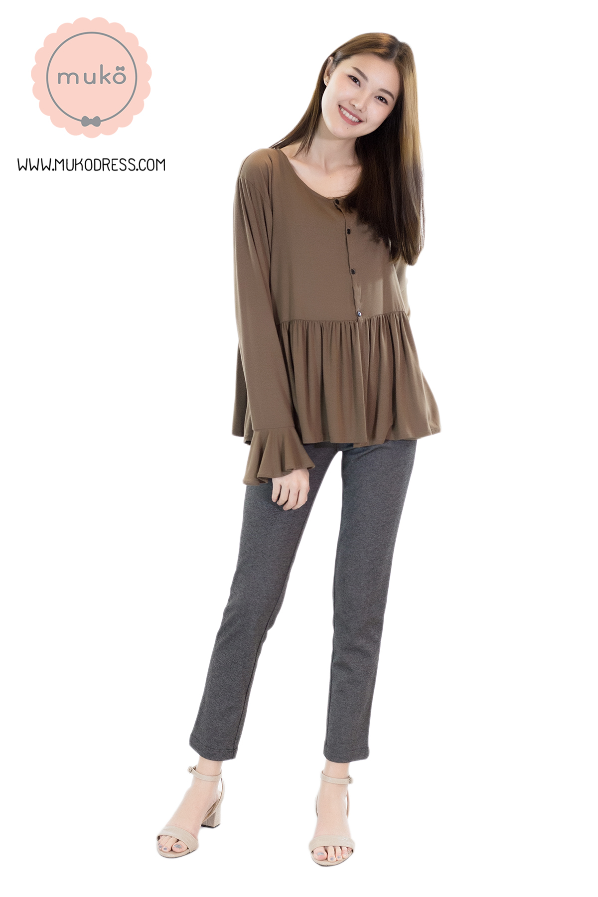 Muko Brooklyn Cardigan เสื้อคลุม แขนระบายอกระบาย AB05-003 สีน้ำตาล