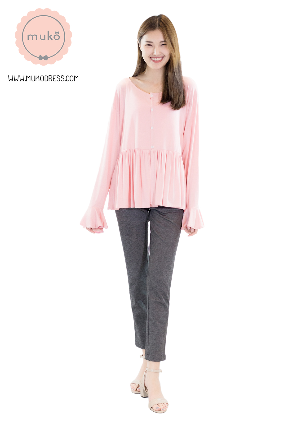 Muko Brooklyn Cardigan เสื้อคลุม แขนระบายอกระบาย AB05-004 สีชมพู
