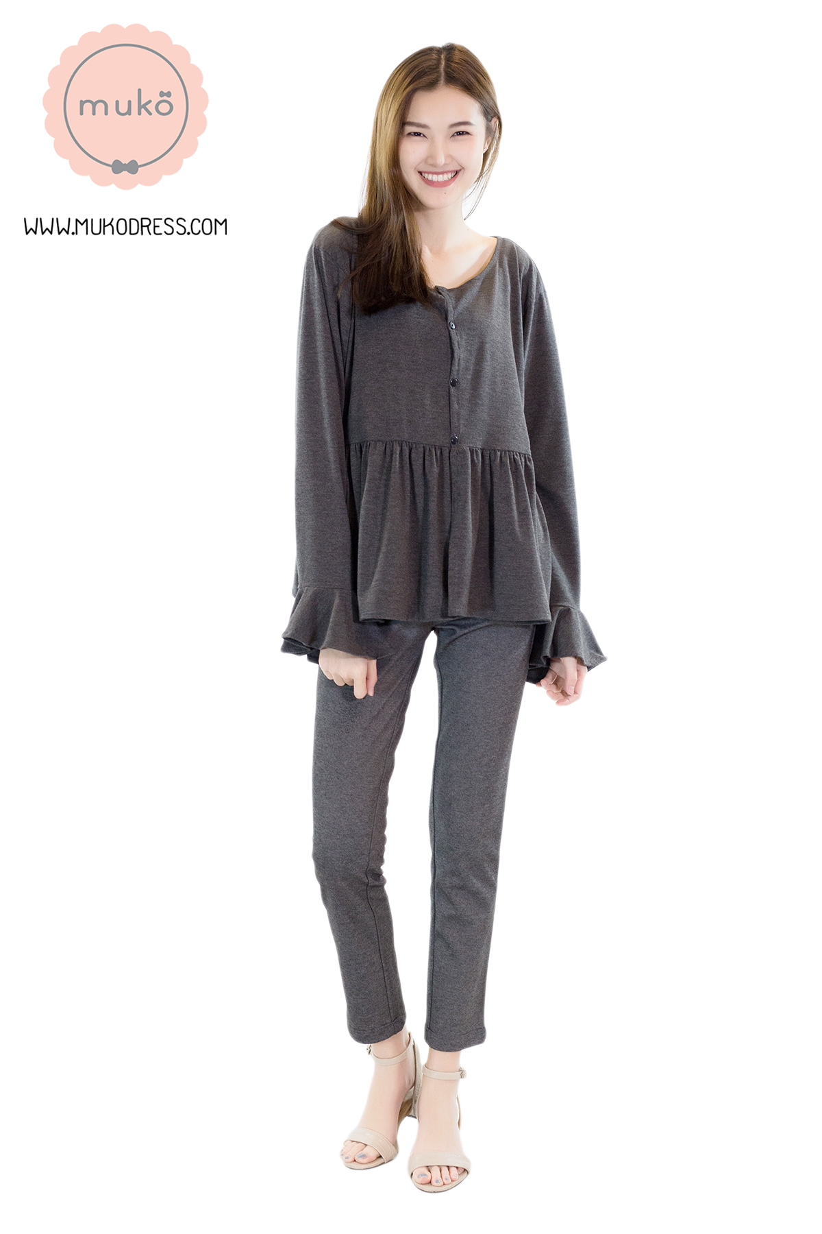 Muko Brooklyn Cardigan เสื้อคลุม แขนระบายอกระบาย AB05-006 สีเทาเข้ม Muko Brooklyn Cardigan เสื้อคลุม แขนระบายอกระบาย AB05-006 สีเทาเข้ม