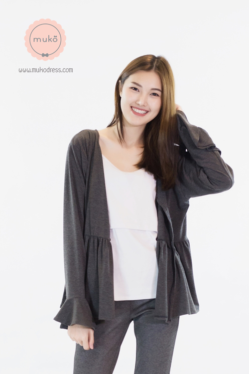 Muko Brooklyn Cardigan เสื้อคลุม แขนระบายอกระบาย AB05-006 สีเทาเข้ม Muko Brooklyn Cardigan เสื้อคลุม แขนระบายอกระบาย AB05-006 สีเทาเข้ม