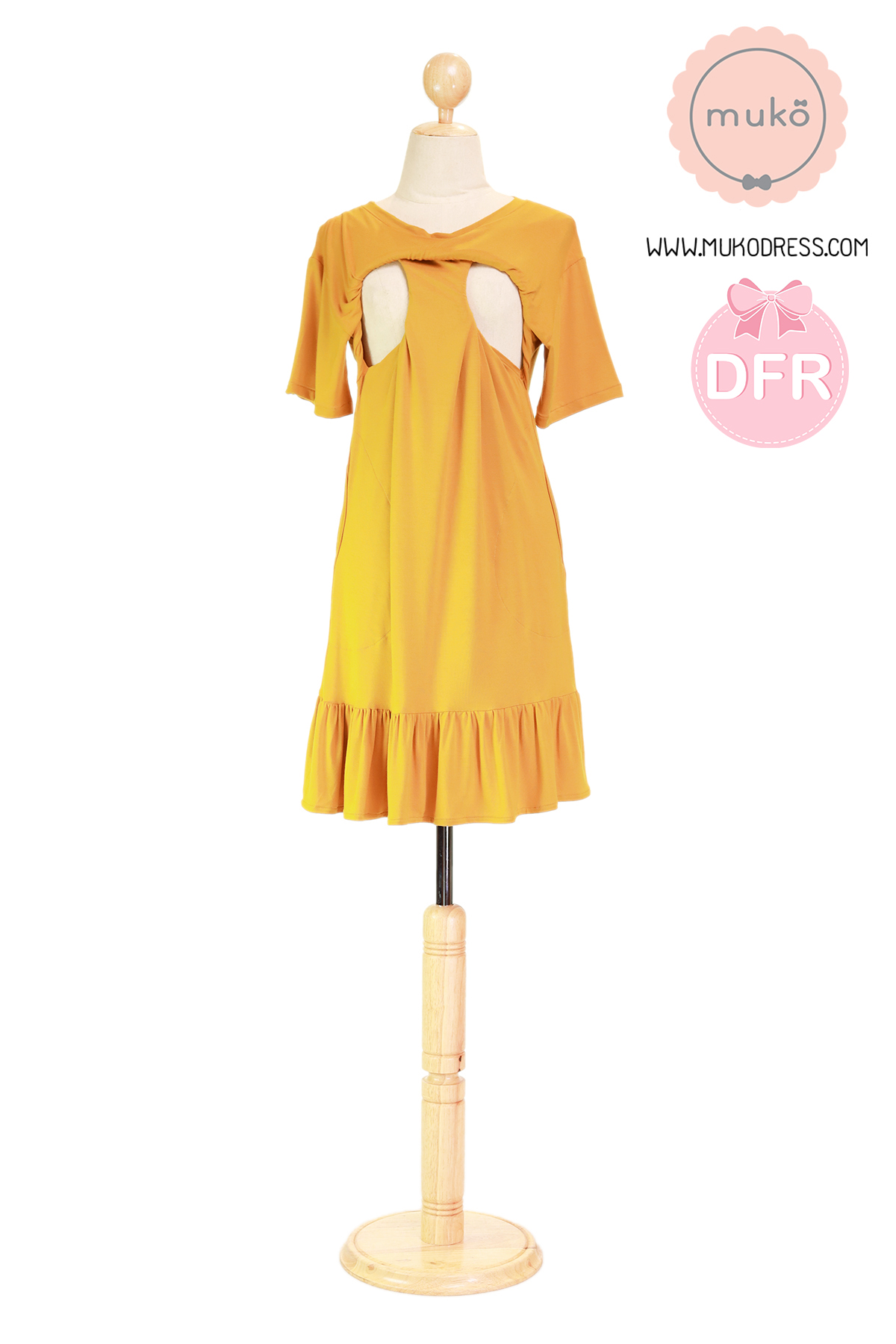 Muko Haru เดรสเปิดให้นม คลุมท้อง DR13M-019DFR เหลืองมัสตาร์ด
