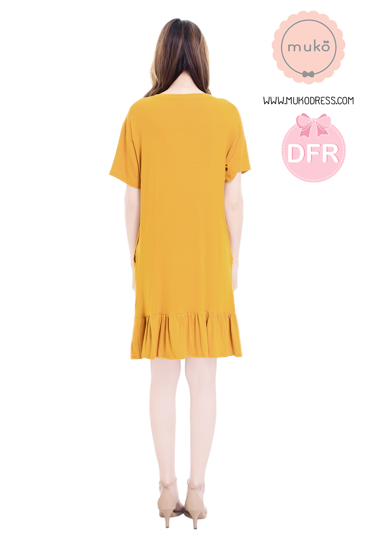 Muko Haru เดรสเปิดให้นม คลุมท้อง DR13M-019DFR เหลืองมัสตาร์ด
