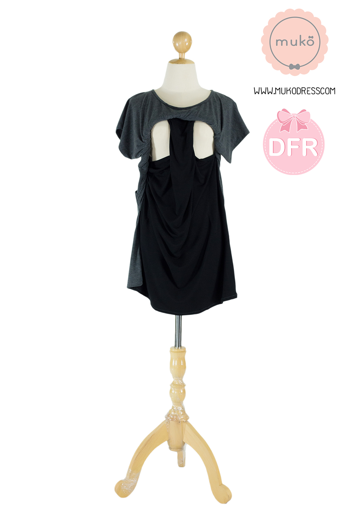 Muko Milin เดรสเปิดให้นม คลุมท้อง DR14-016DFR เทาเข้ม-ดำ Muko Milin เดรสเปิดให้นม คลุมท้อง DR14-016DFR เทาเข้ม-ดำ