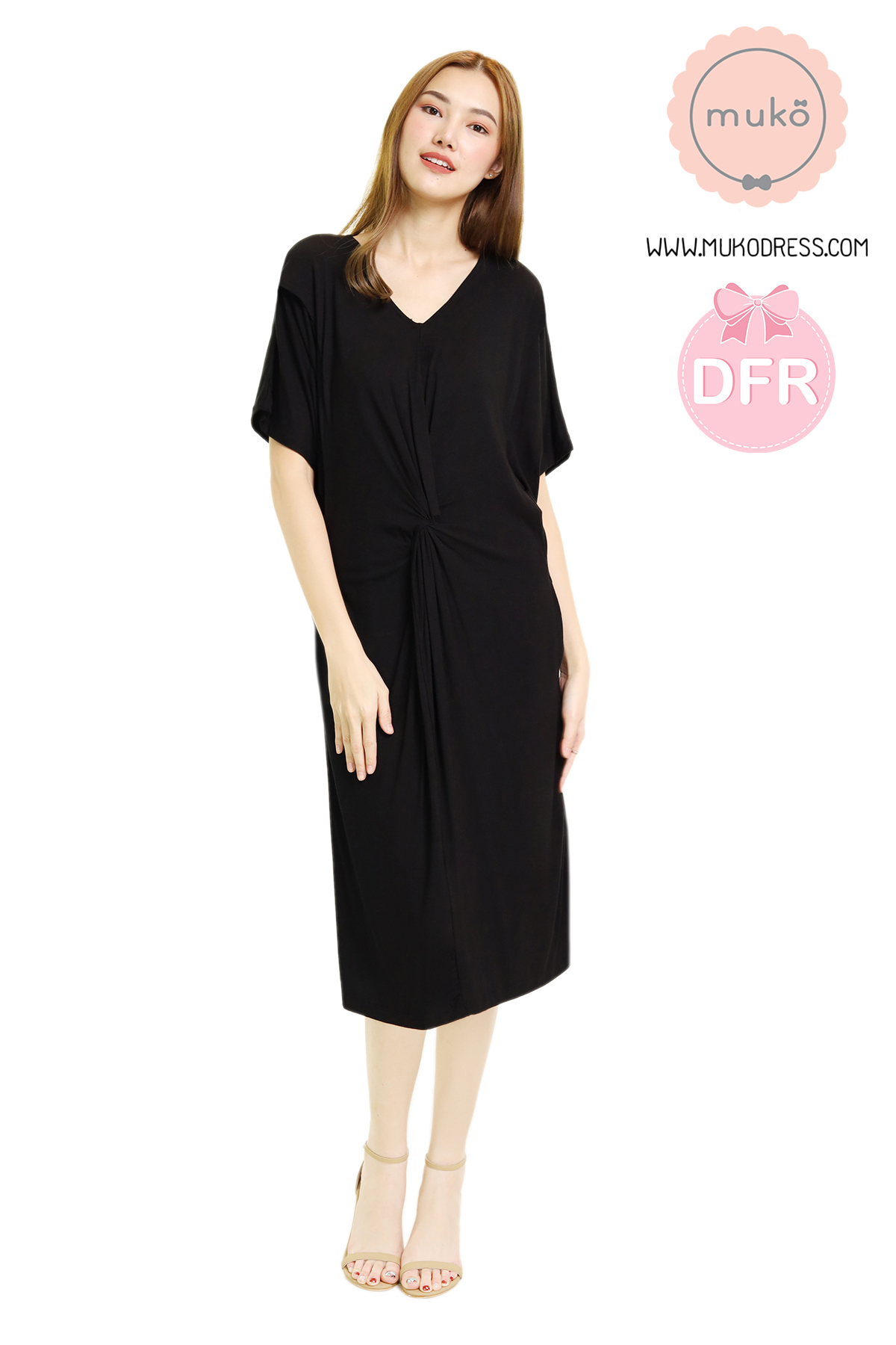Muko Garrett เดรส ให้นม คลุมท้องทูโทน DR32-008DFR ดำ