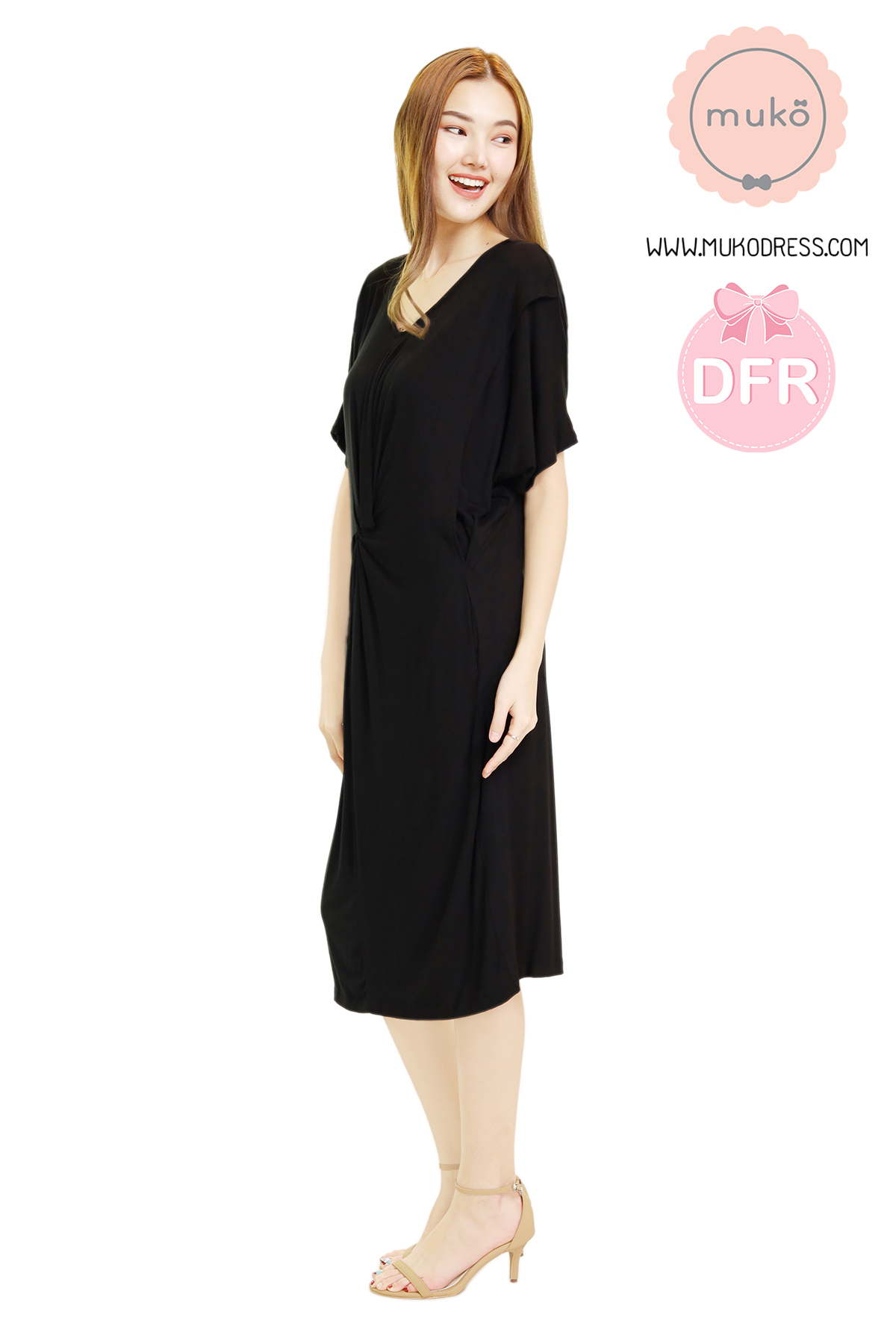 Muko Garrett เดรส ให้นม คลุมท้องทูโทน DR32-008DFR ดำ
