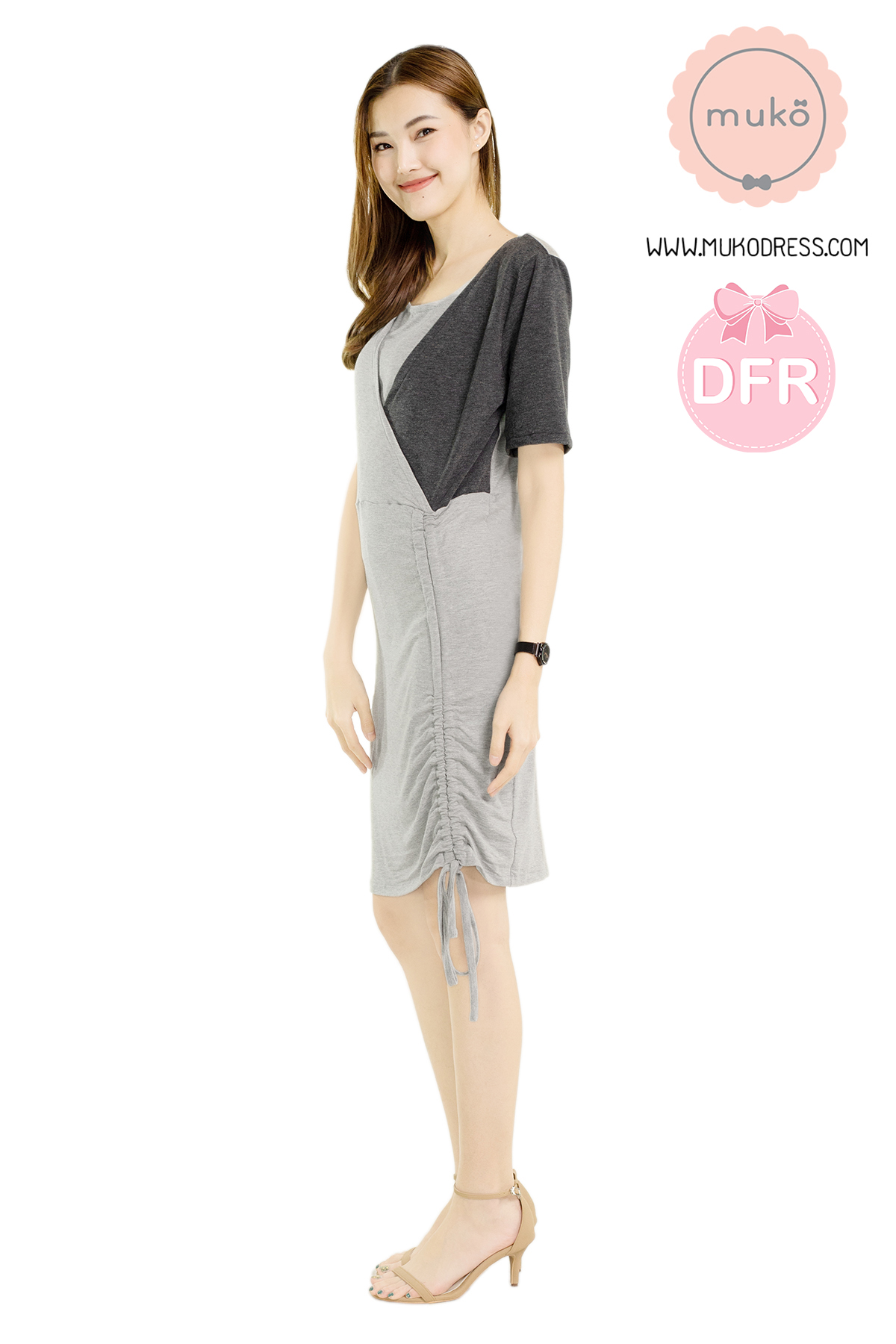 Muko Kristy เดรส ให้นม คลุมท้องทูโทน DR33-011DFR เทาอ่อน-เทาเข้ม Muko Kristy เดรส ให้นม คลุมท้องทูโทน DR33-011DFR เทาอ่อน-เทาเข้ม