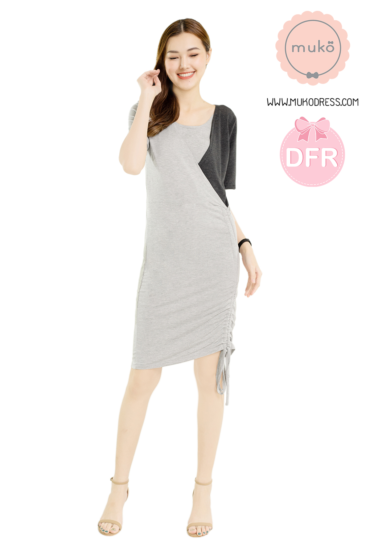 Muko Kristy เดรส ให้นม คลุมท้องทูโทน DR33-011DFR เทาอ่อน-เทาเข้ม Muko Kristy เดรส ให้นม คลุมท้องทูโทน DR33-011DFR เทาอ่อน-เทาเข้ม