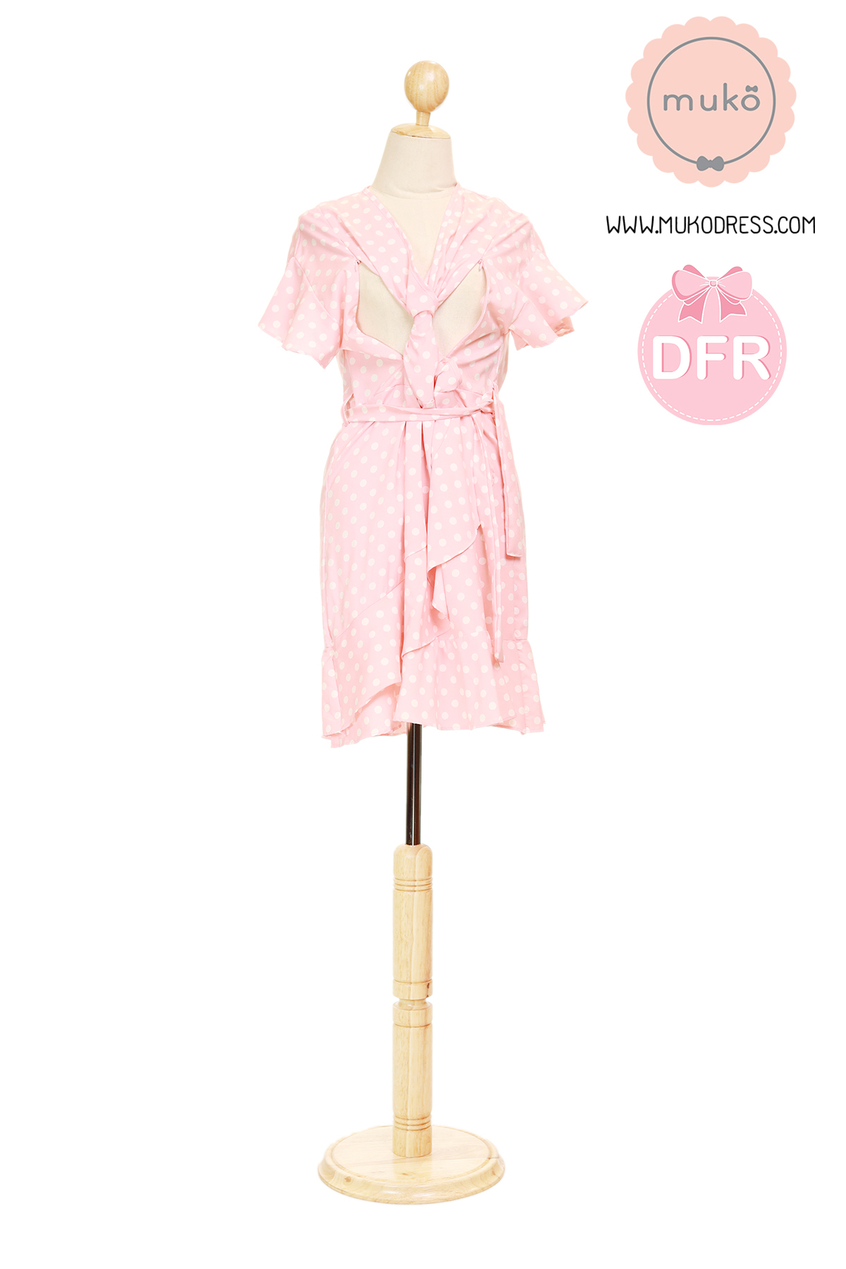 Muko MACY เดรสเปิดให้นม คลุมท้อง DZ26-003DFR โอรสจุดขาว