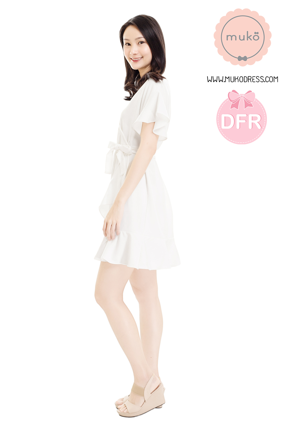 Muko Malyne เดรสให้นม คลุมท้อง DZ38-012DFR ขาว