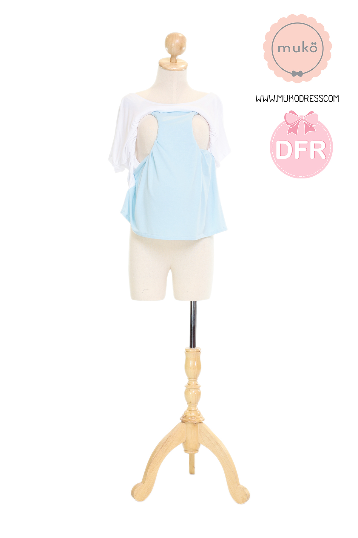 Muko Mila  เสื้อเปิดให้นม คลุมท้อง TC12-044DFR ขาว-ฟ้า