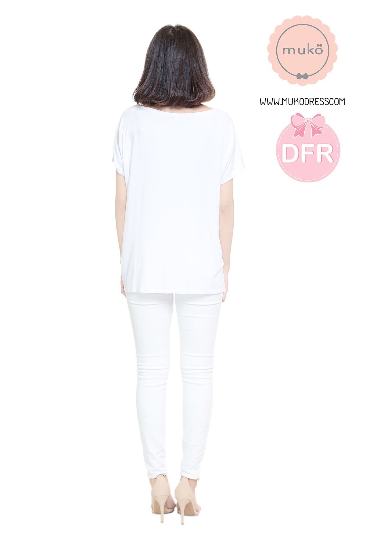 Muko Mila  เสื้อเปิดให้นม คลุมท้อง TC12-044DFR ขาว-ฟ้า