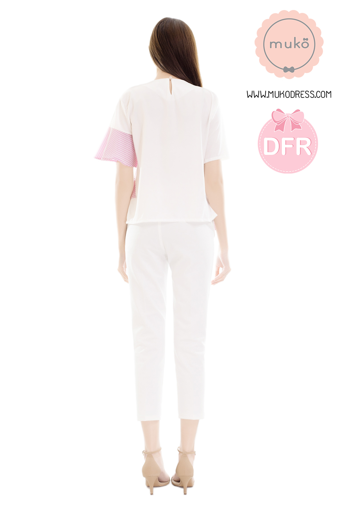 Muko Tancy เสื้อเปิดให้นม คลุมท้อง BSL18-002DFR ขาว-ชมพู